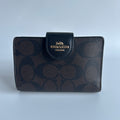 Coach Medium Corner Zip Wallet Brown Black Signature Canvas CW786 Excellent