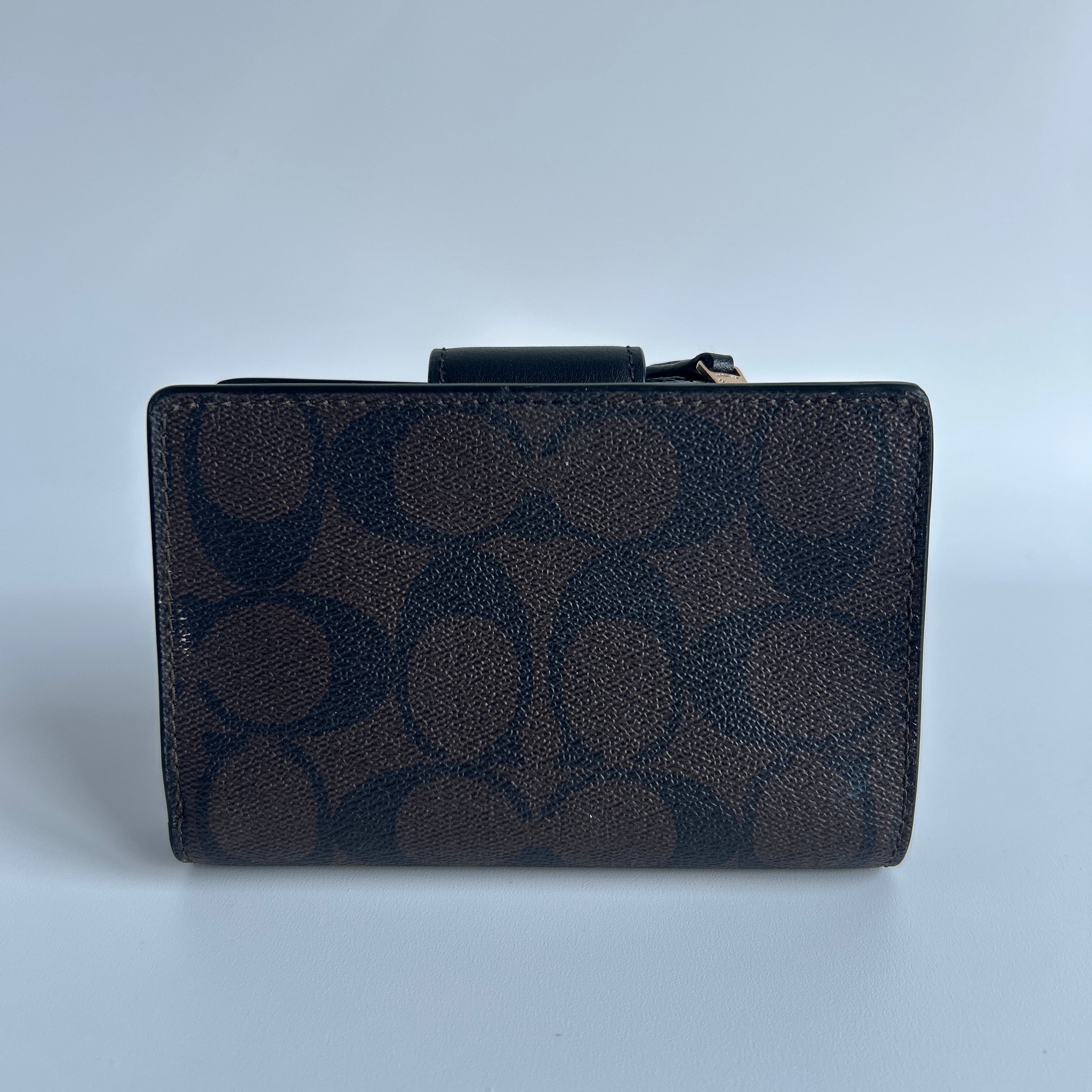 Coach Medium Corner Zip Wallet Brown Black Signature Canvas CW786 Excellent