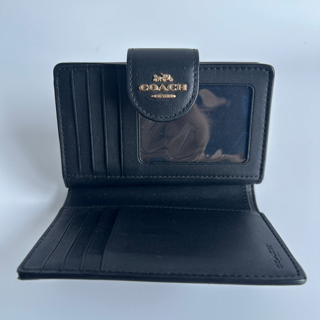 Coach Medium Corner Zip Wallet Brown Black Signature Canvas CW786 Excellent