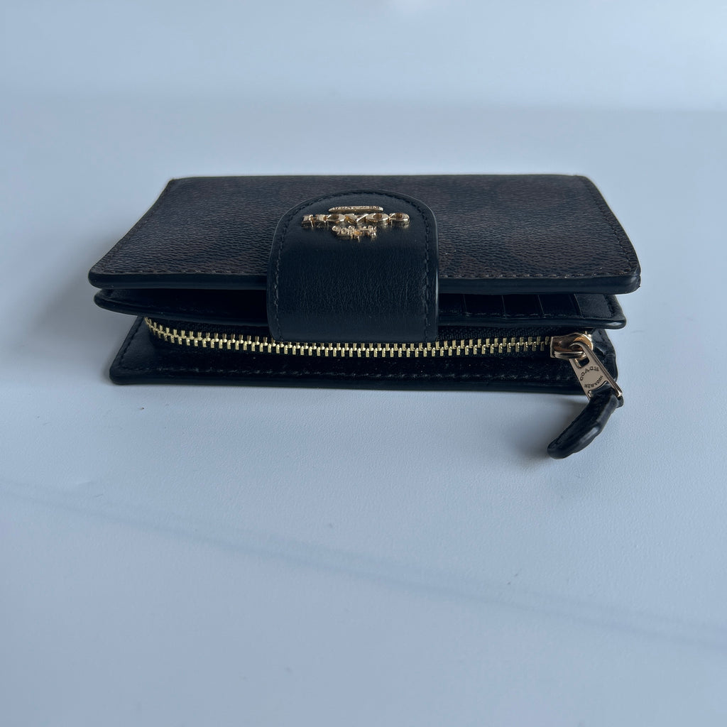 Coach Medium Corner Zip Wallet Brown Black Signature Canvas CW786 Excellent