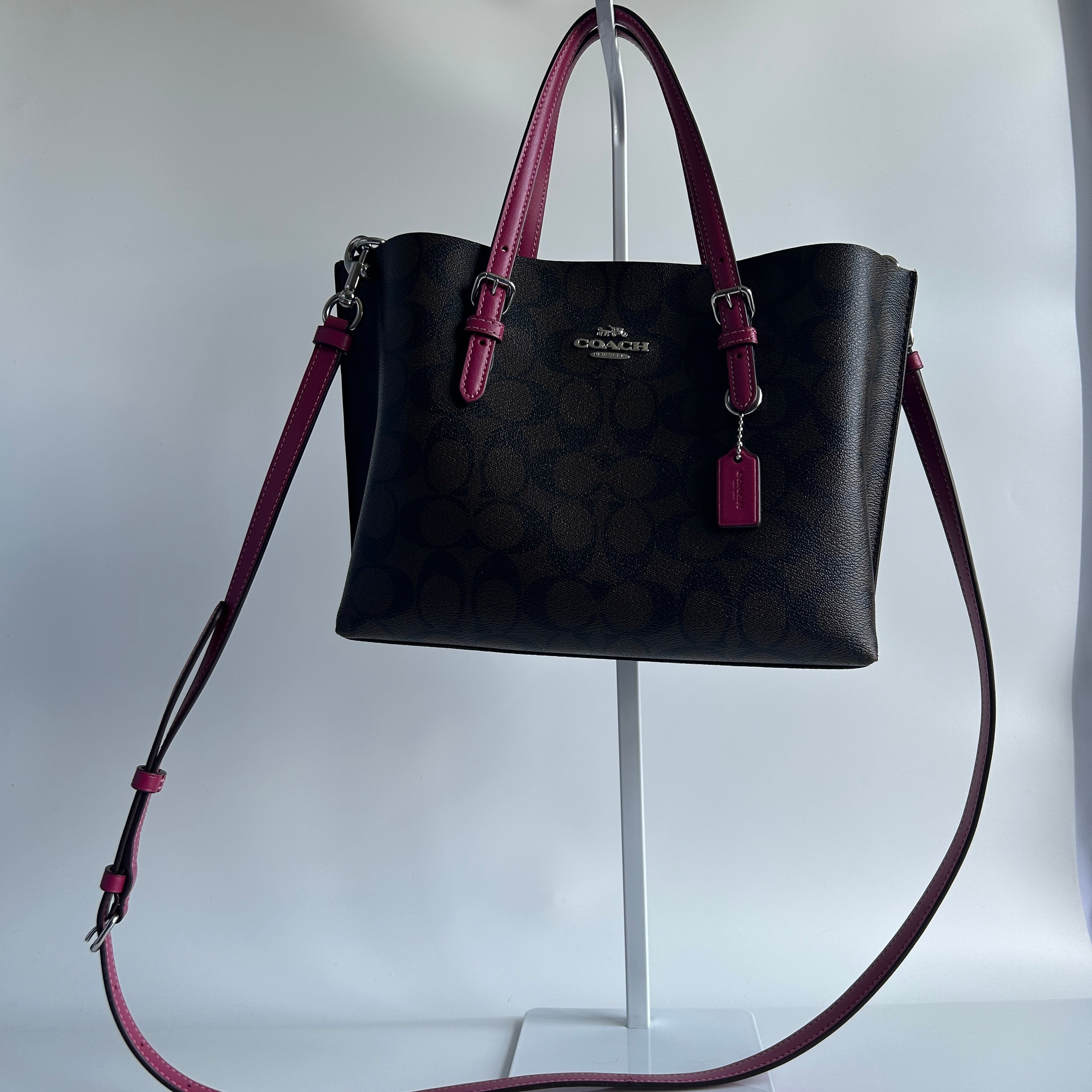 Coach Mollie Tote 25 Brown Pink Signature Canvas Leather Bag Good