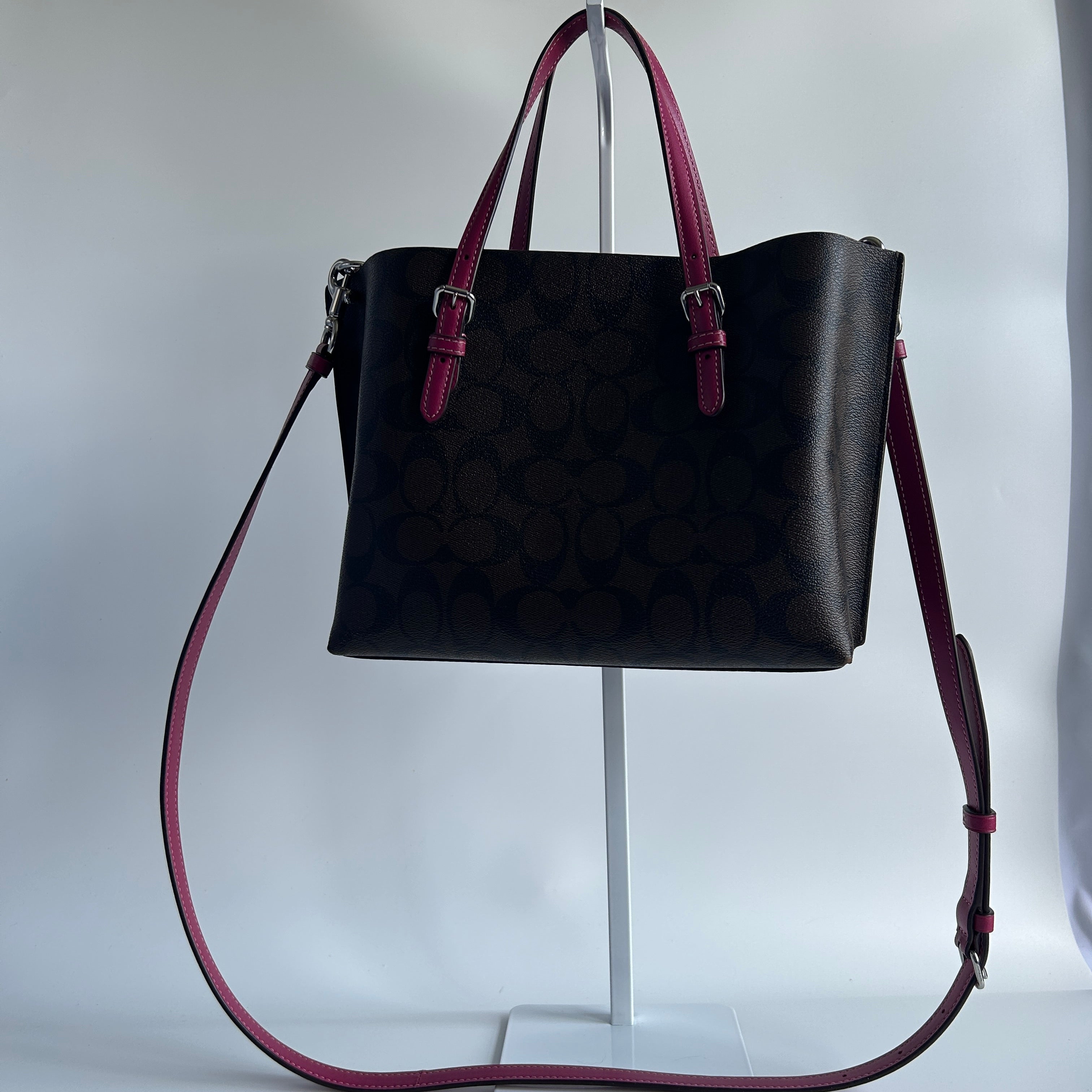 Coach Mollie Tote 25 Brown Pink Signature Canvas Leather Bag Good