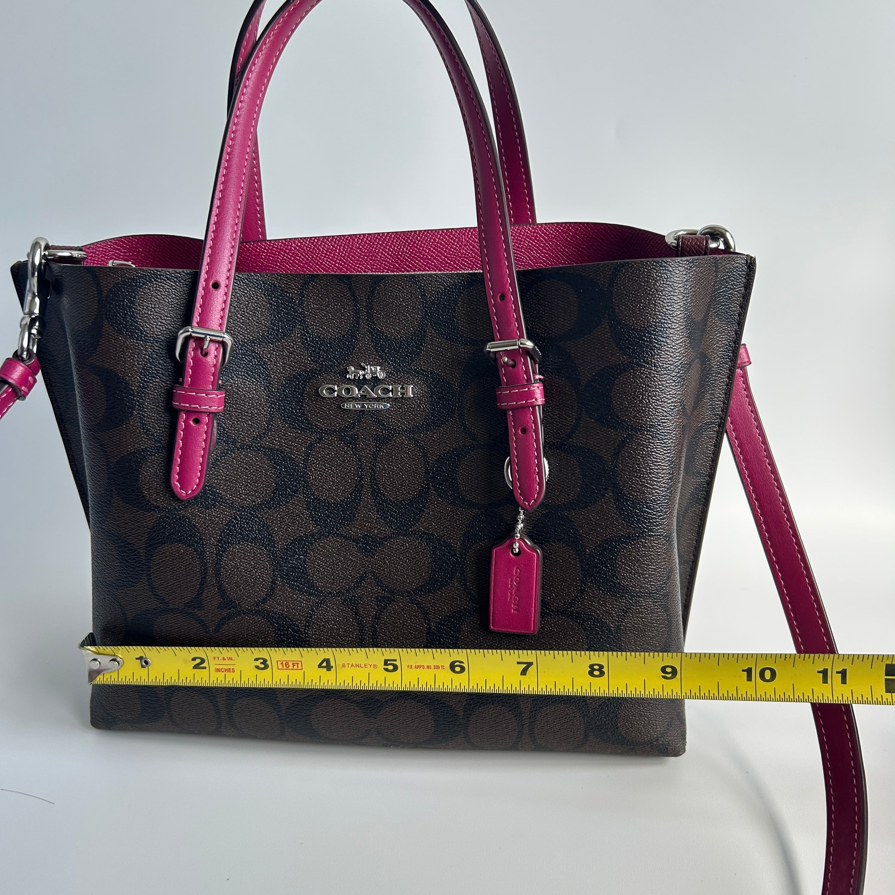 Coach Mollie Tote 25 Brown Pink Signature Canvas Leather Bag Good