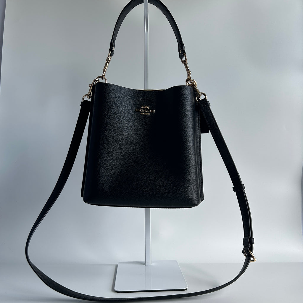 Coach Mollie Bucket Bag 22 Black Pebbled Leather Shoulder Bag Excellent