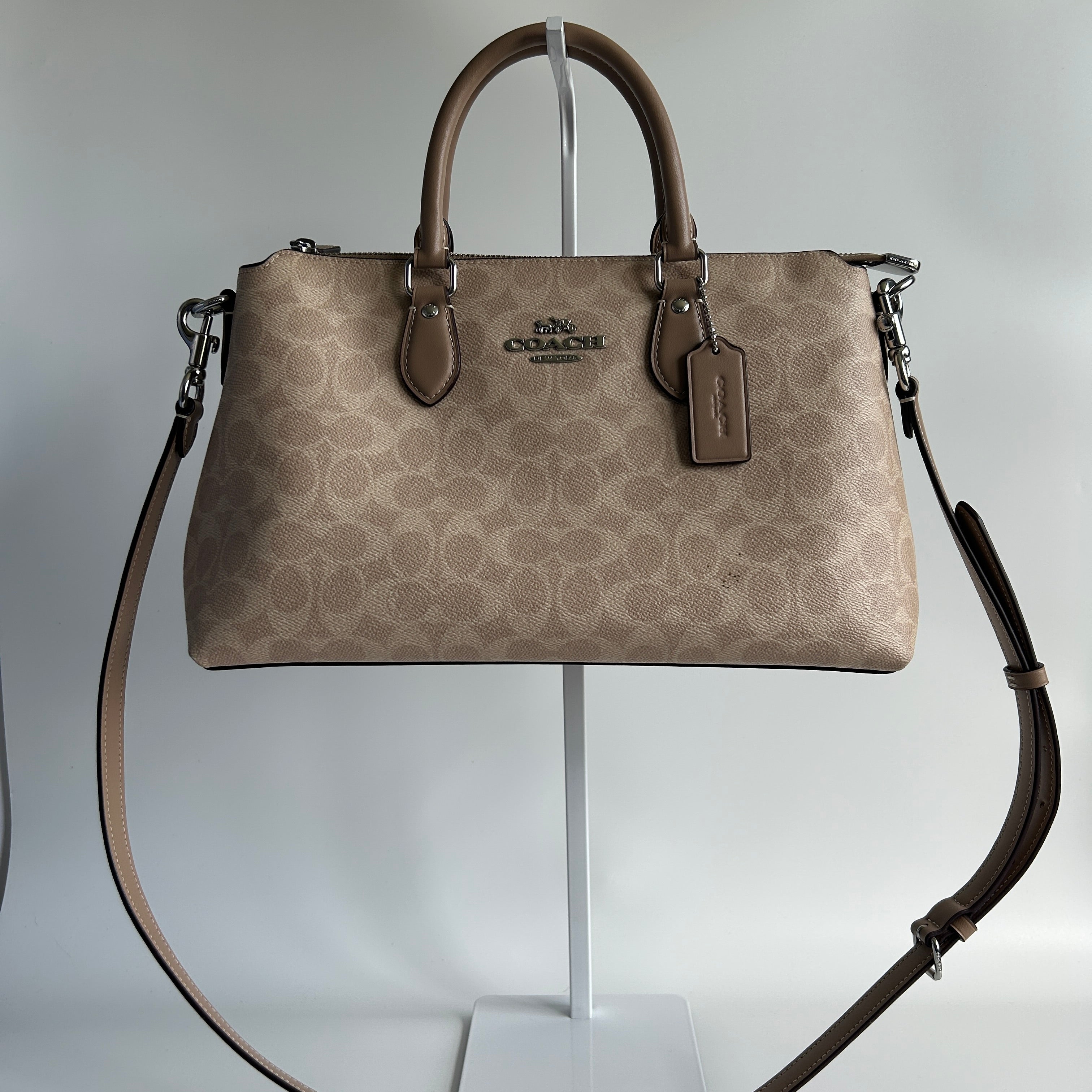 Coach Georgia Satchel Khaki Signature Canvas Leather Bag Good