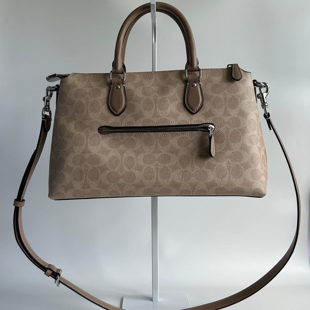 Coach Georgia Satchel Khaki Signature Canvas Leather Bag Good