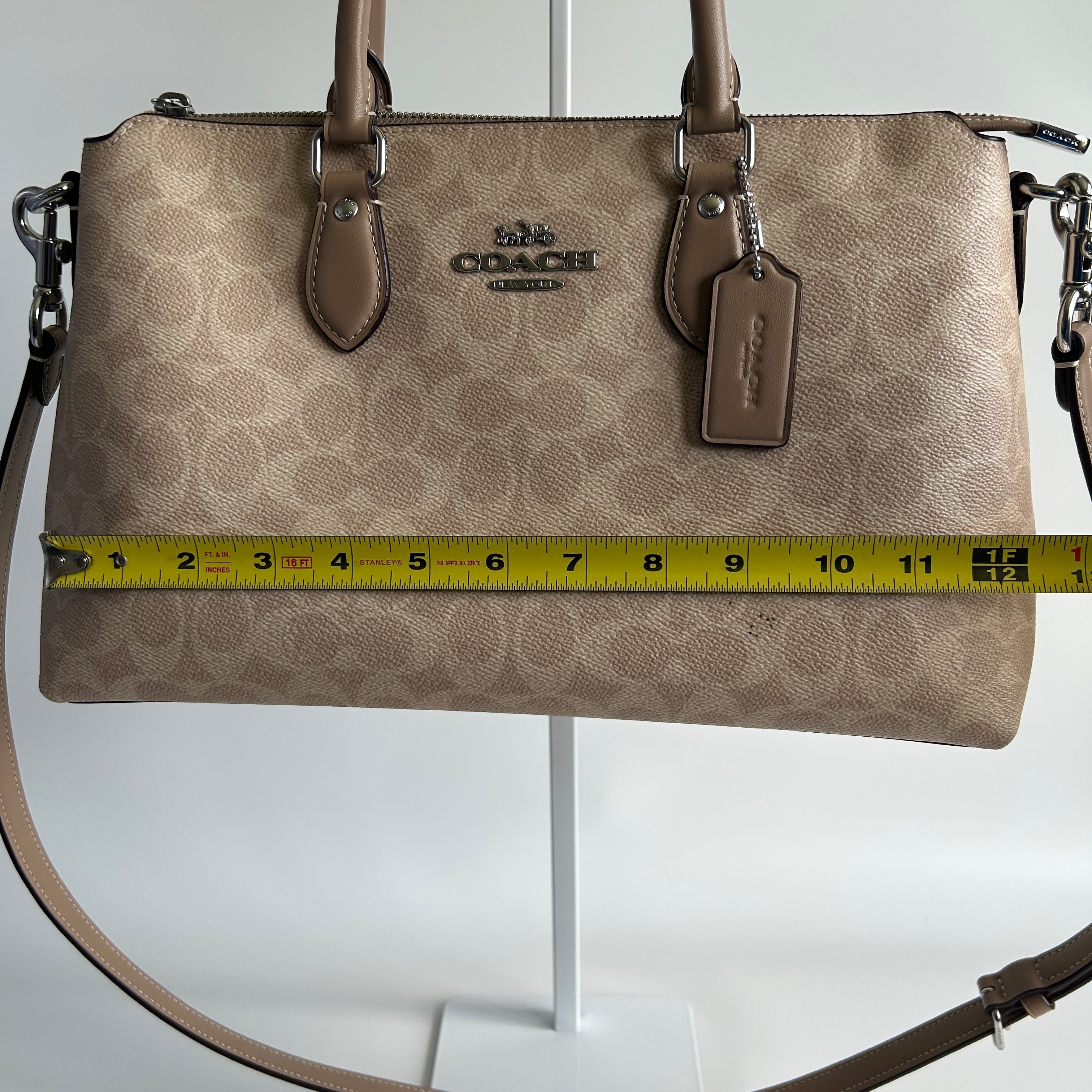 Coach Georgia Satchel Khaki Signature Canvas Leather Bag Good