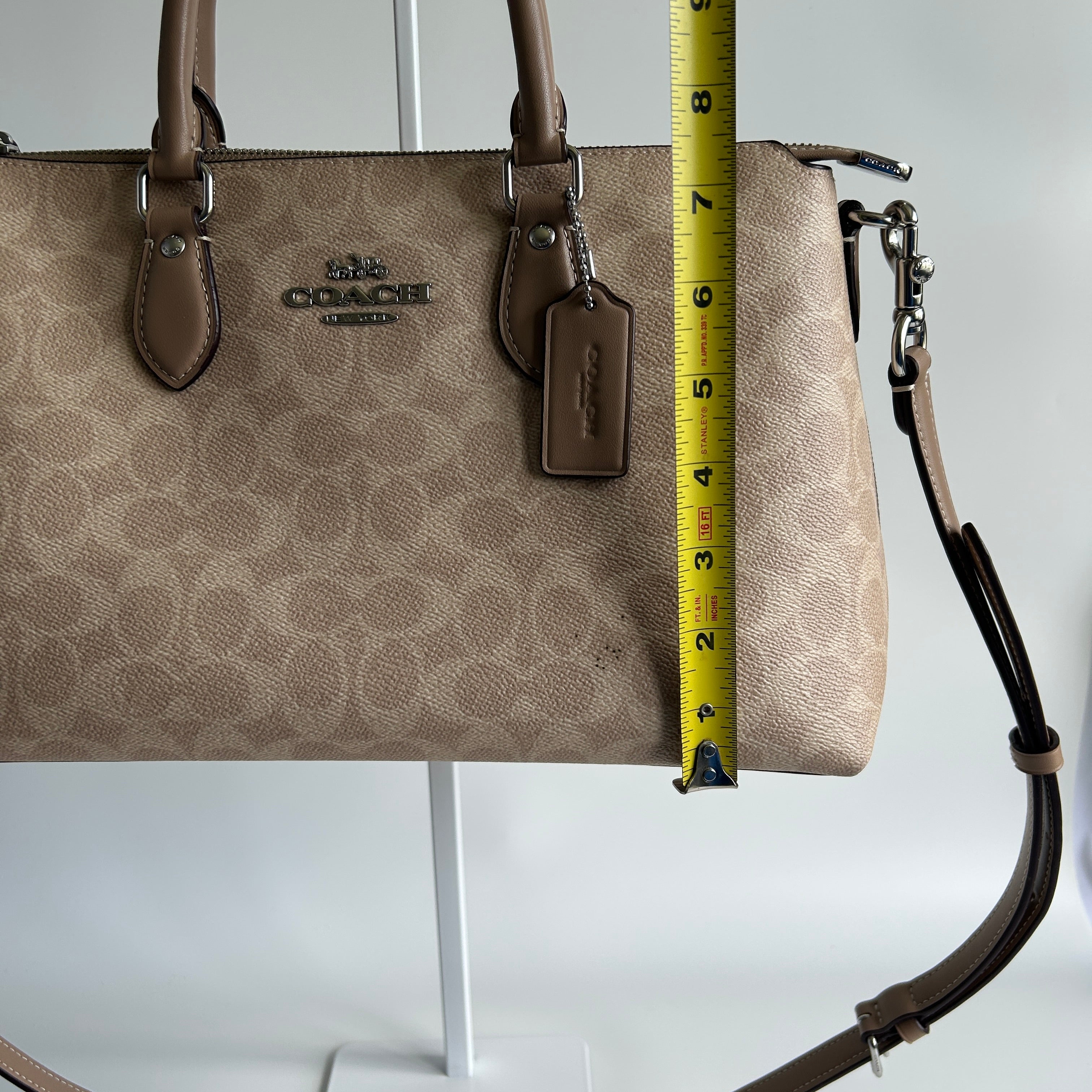 Coach Georgia Satchel Khaki Signature Canvas Leather Bag Good