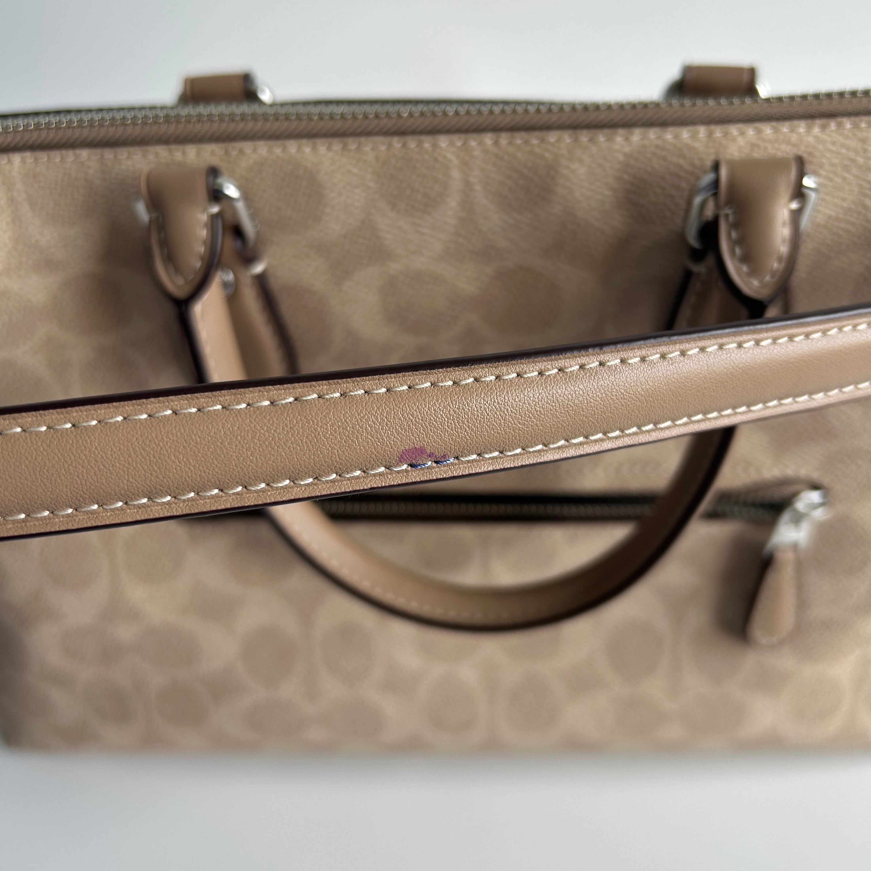 Coach Georgia Satchel Khaki Signature Canvas Leather Bag Good