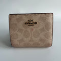 Coach Snap Wallet Sand Chalk Signature Canvas Leather Bifold Good
