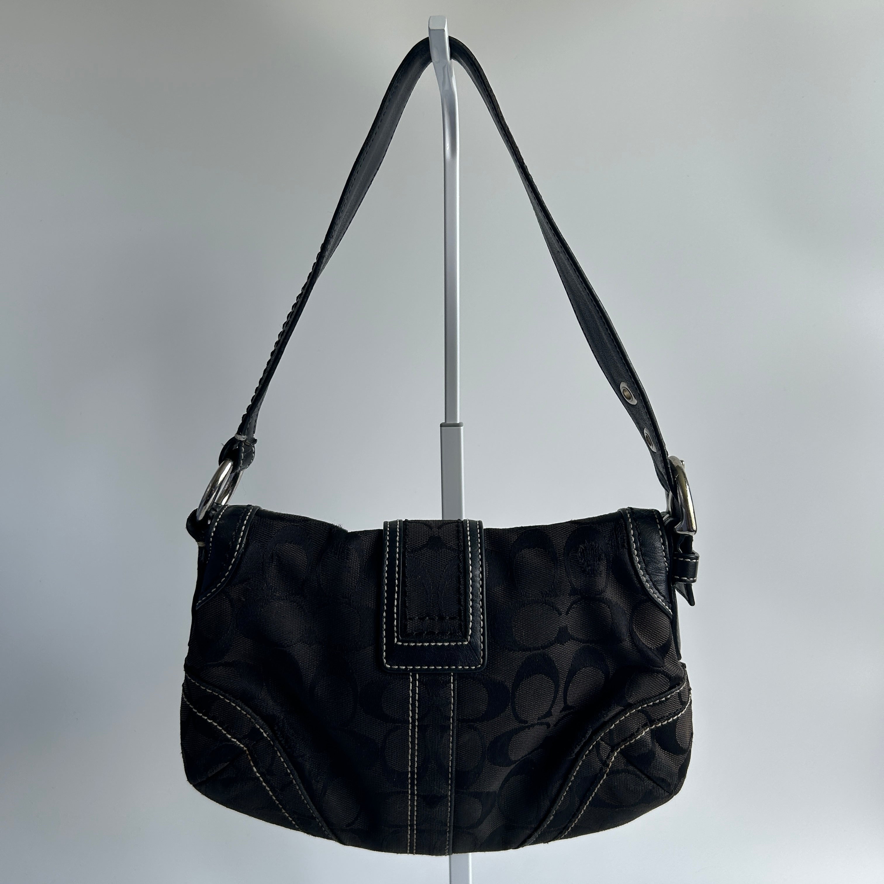 Coach Soho Signature Flap Black Canvas Leather Hobo Bag 10296 Good
