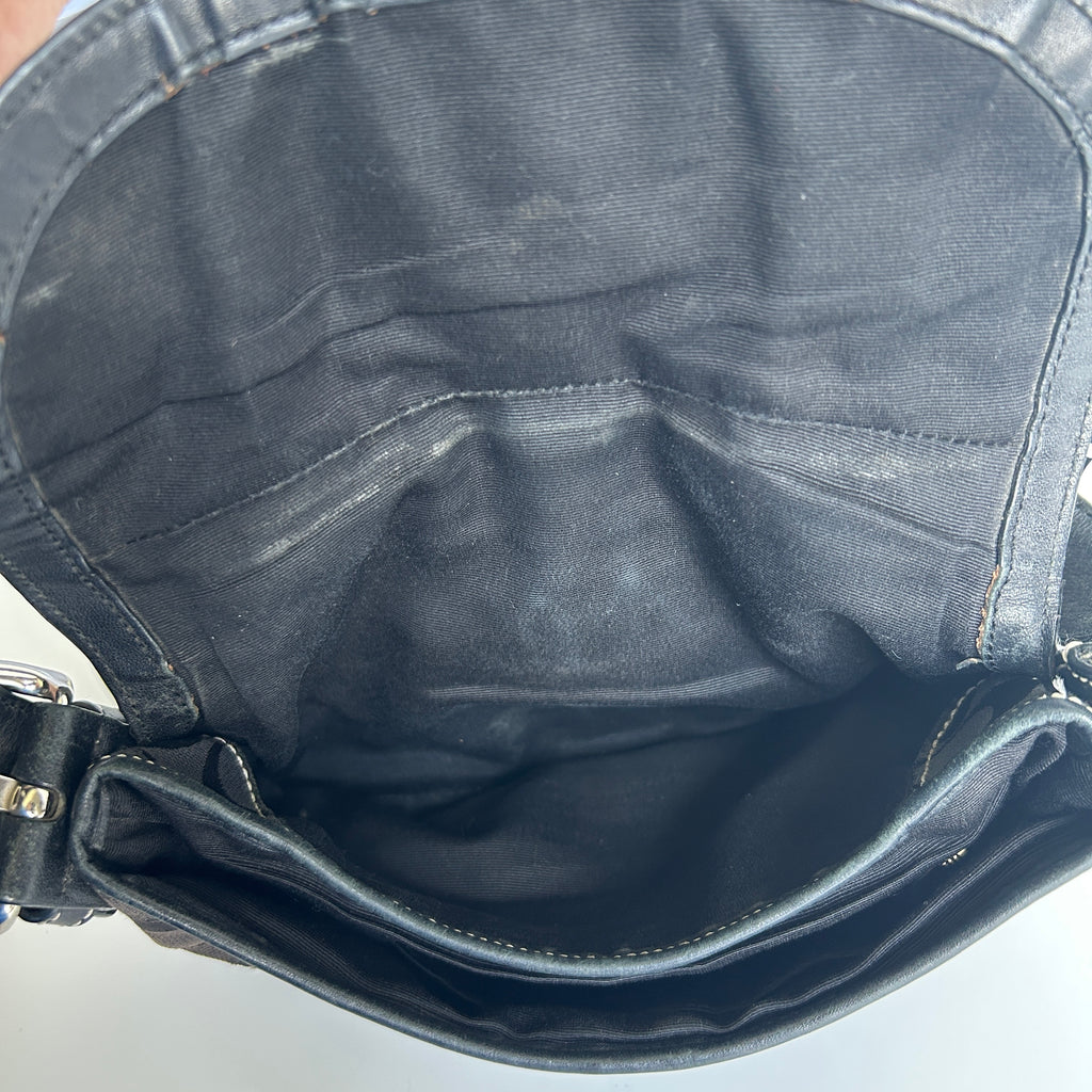 Coach Soho Signature Flap Black Canvas Leather Hobo Bag 10296 Good