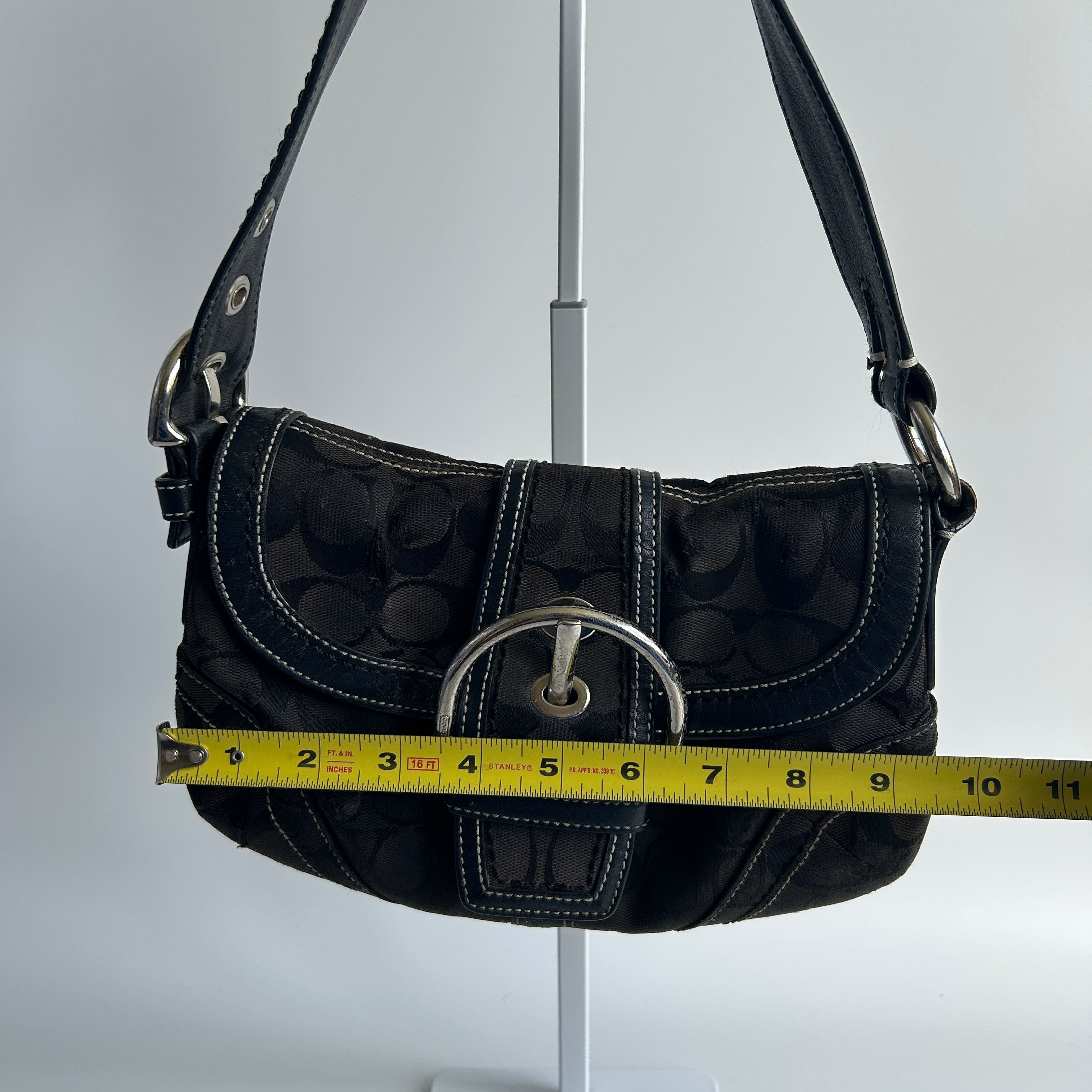 Coach Soho Signature Flap Black Canvas Leather Hobo Bag 10296 Good