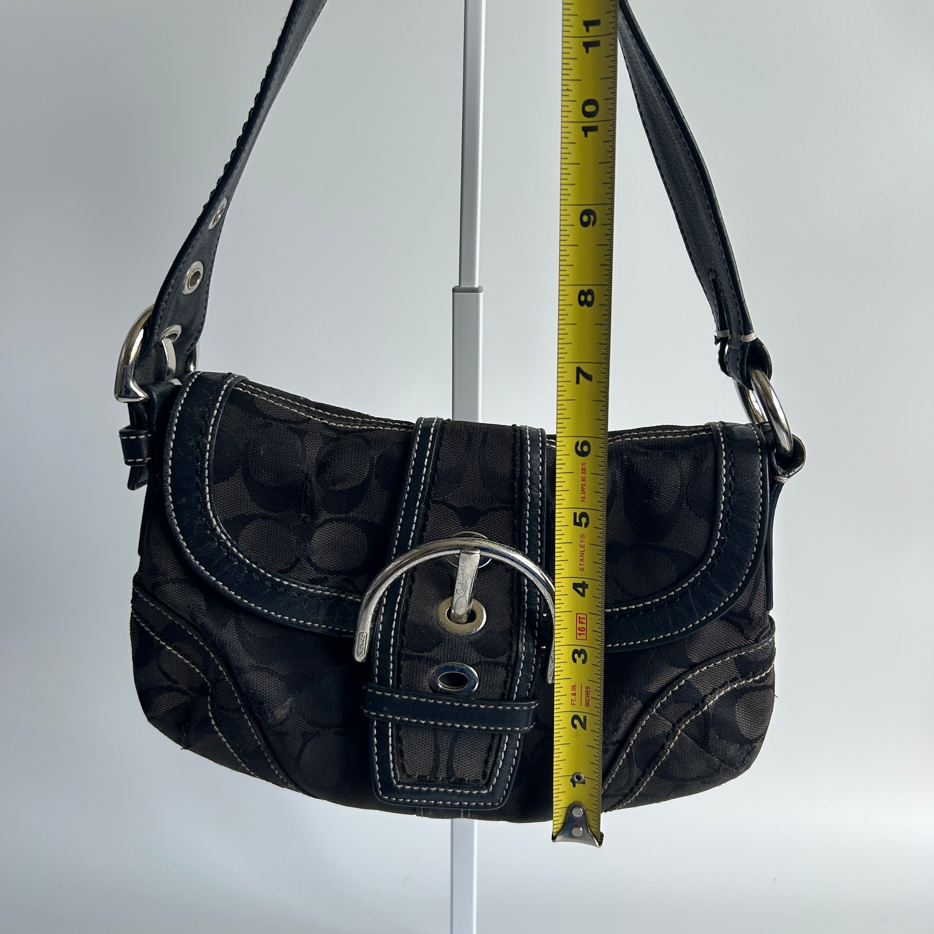 Coach Soho Signature Flap Black Canvas Leather Hobo Bag 10296 Good