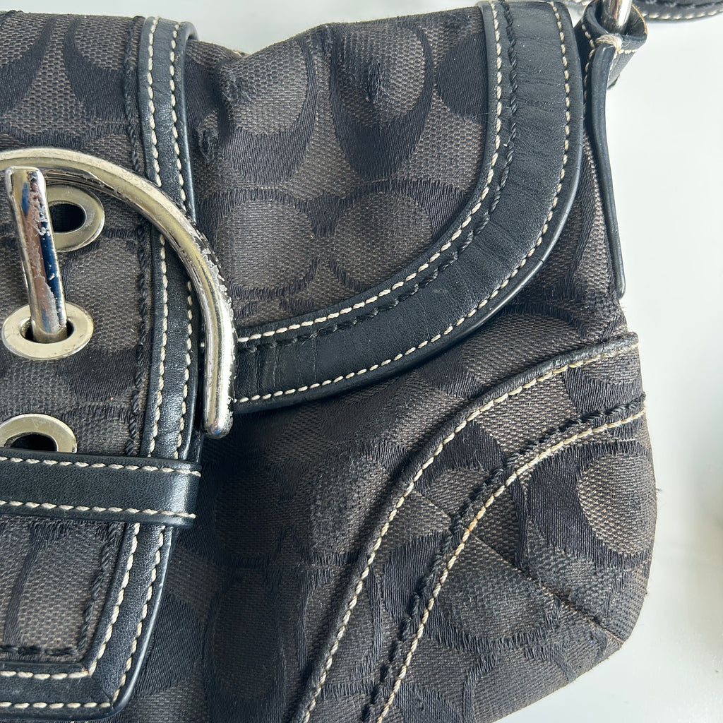 Coach Soho Signature Flap Black Canvas Leather Hobo Bag 10296 Good