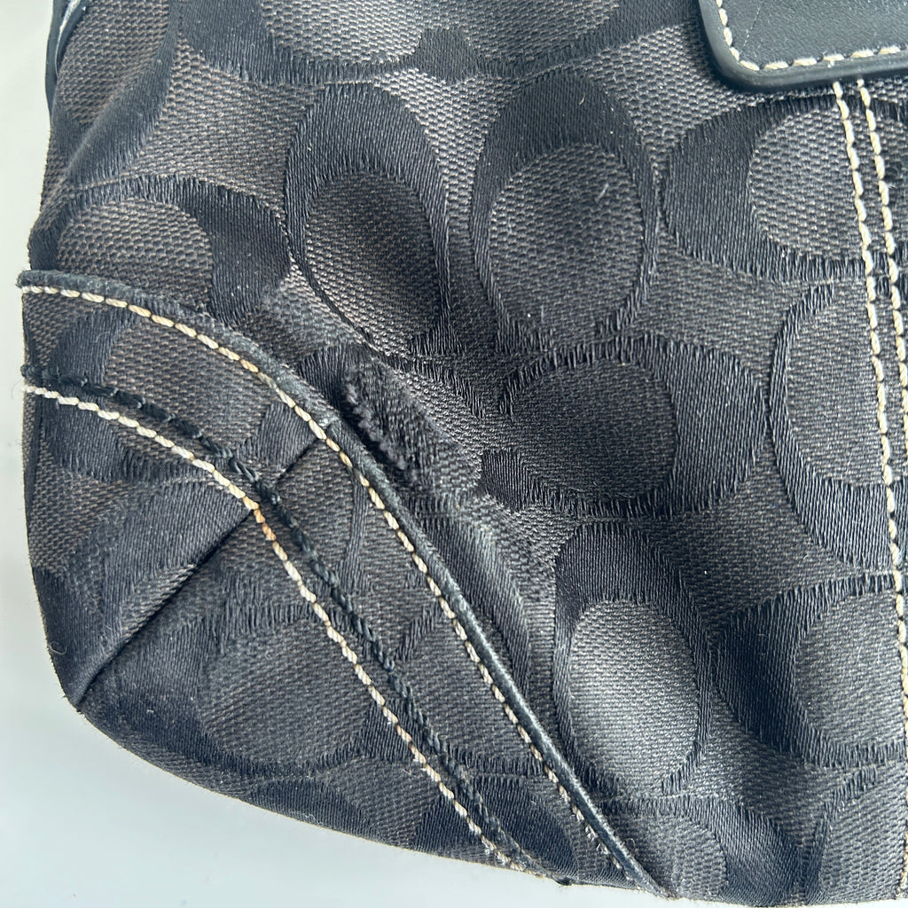 Coach Soho Signature Flap Black Canvas Leather Hobo Bag 10296 Good