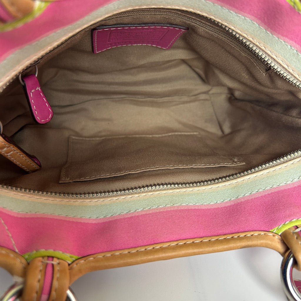 Coach Soho 1889 Pink Multi Twill Leather Striped Tote Bag Good