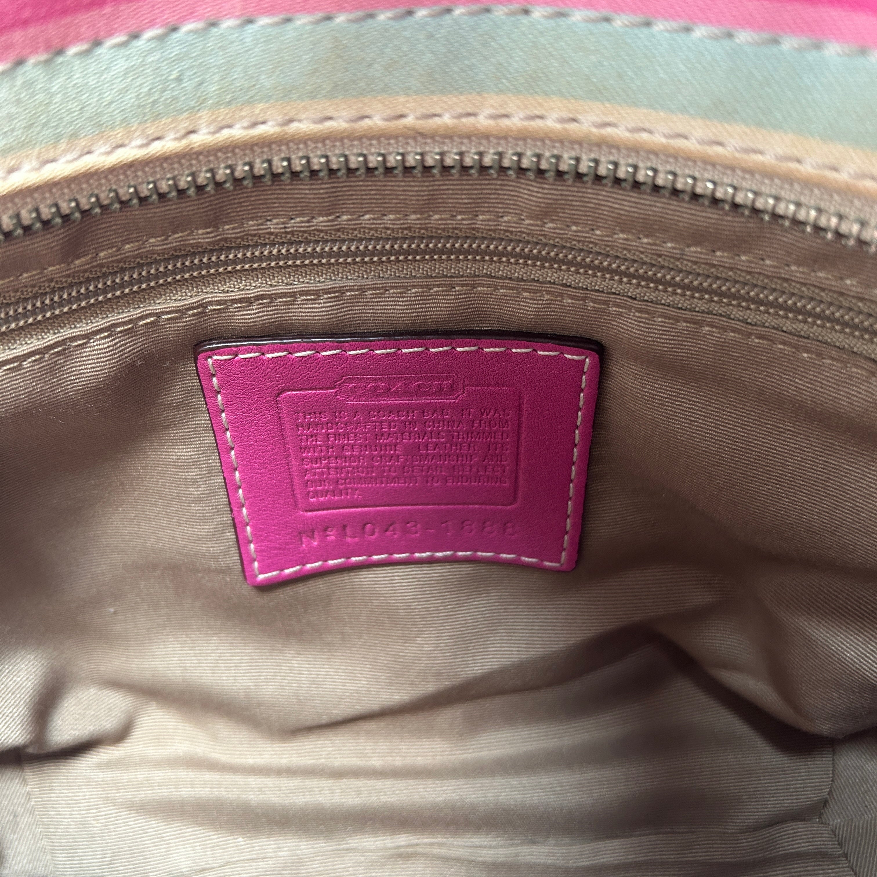 Coach Soho 1889 Pink Multi Twill Leather Striped Tote Bag Good