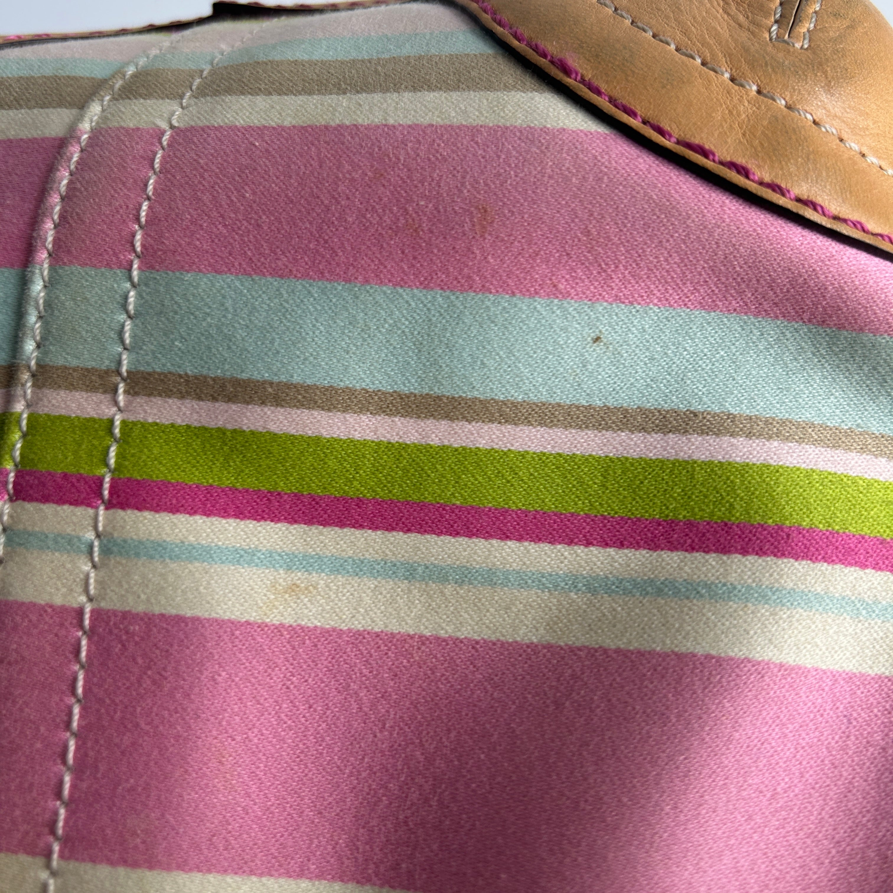 Coach Soho 1889 Pink Multi Twill Leather Striped Tote Bag Good