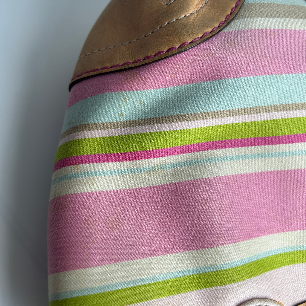 Coach Soho 1889 Pink Multi Twill Leather Striped Tote Bag Good