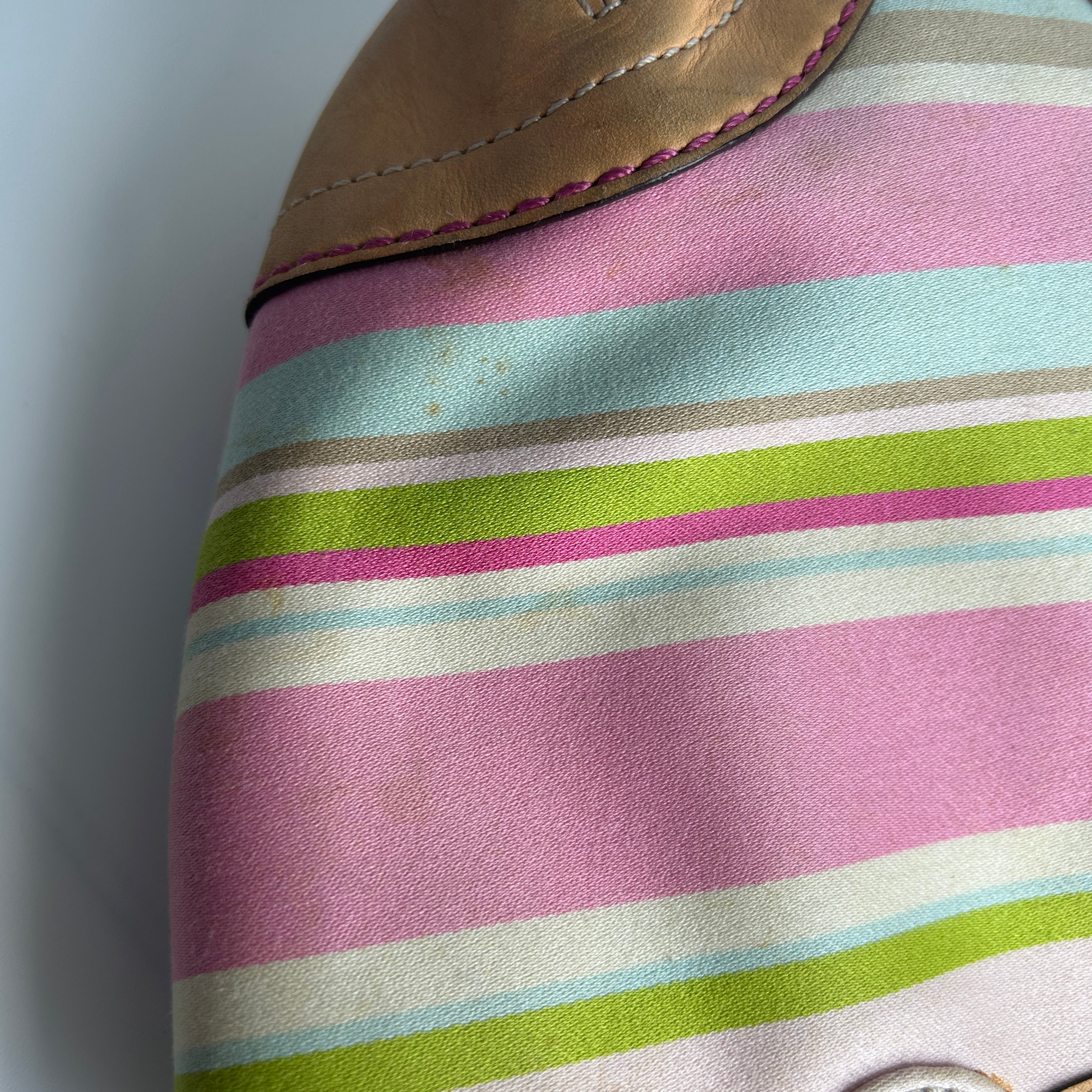 Coach Soho 1889 Pink Multi Twill Leather Striped Tote Bag Good