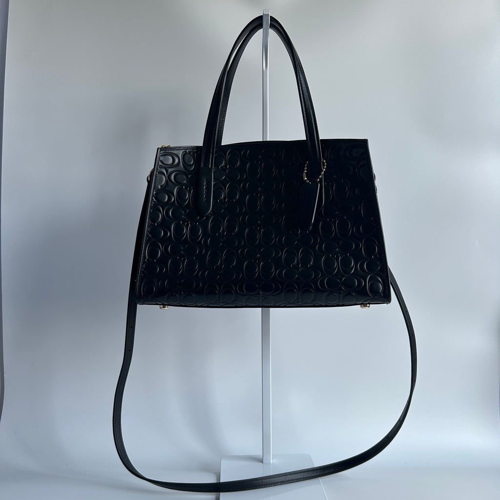 Coach Charlie Carryall Black Signature Leather Satchel Bag 51665 Excellent