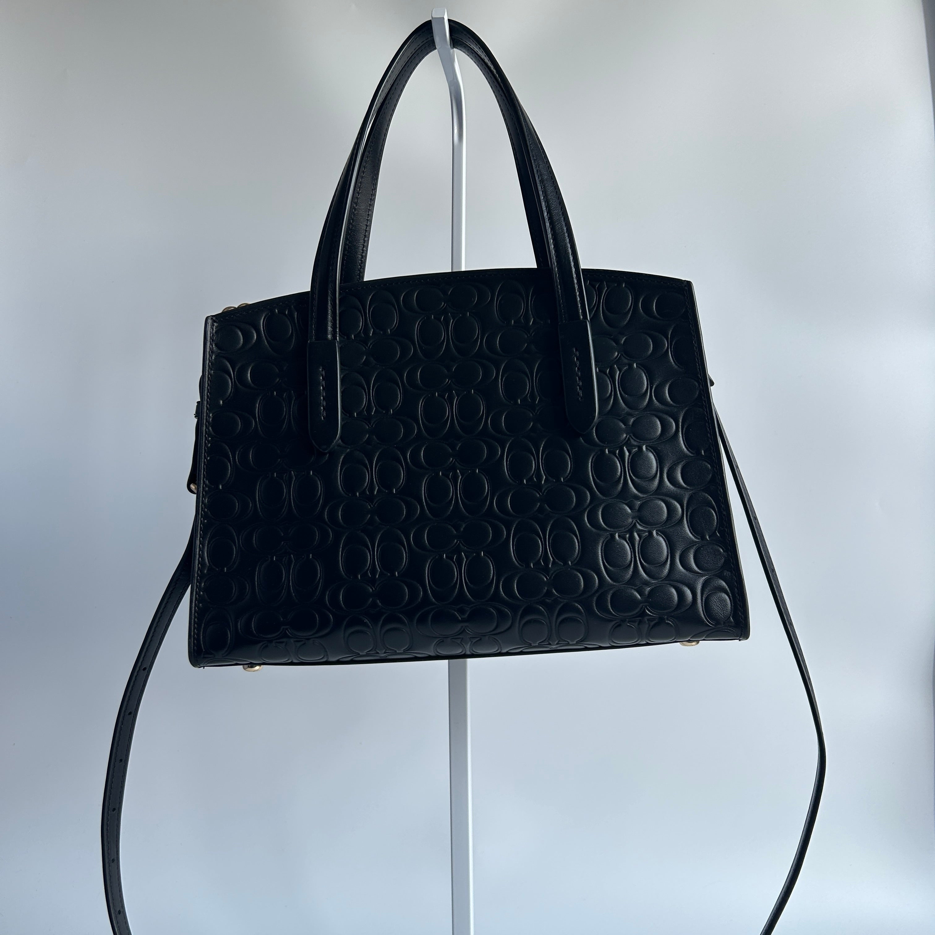 Coach Charlie Carryall Black Signature Leather Satchel Bag 51665 Excellent