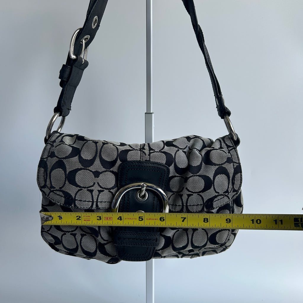 Coach Soho Signature Flap Black Grey Canvas Leather Shoulder Bag F11862 Good