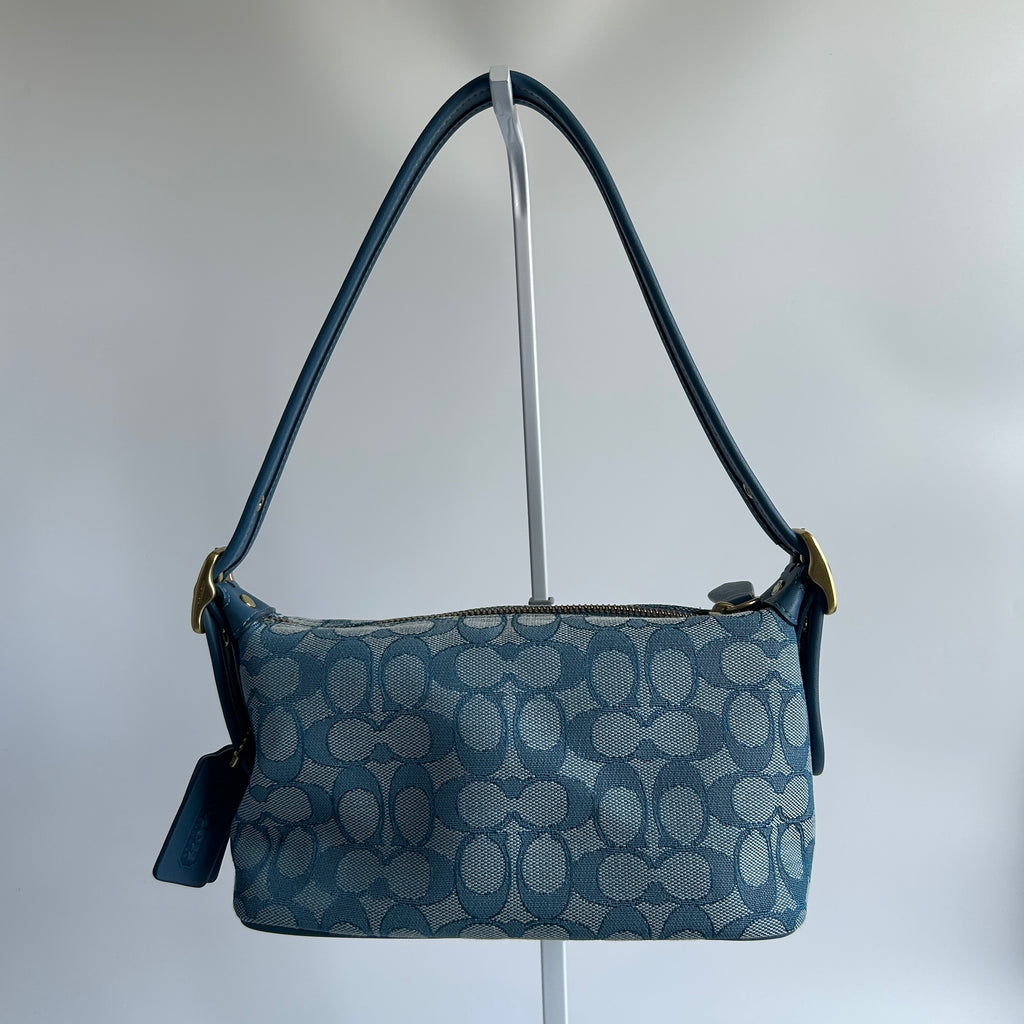 Coach Demi Bag Blue Signature Jacquard Leather Shoulder Bag CE736 Excellent