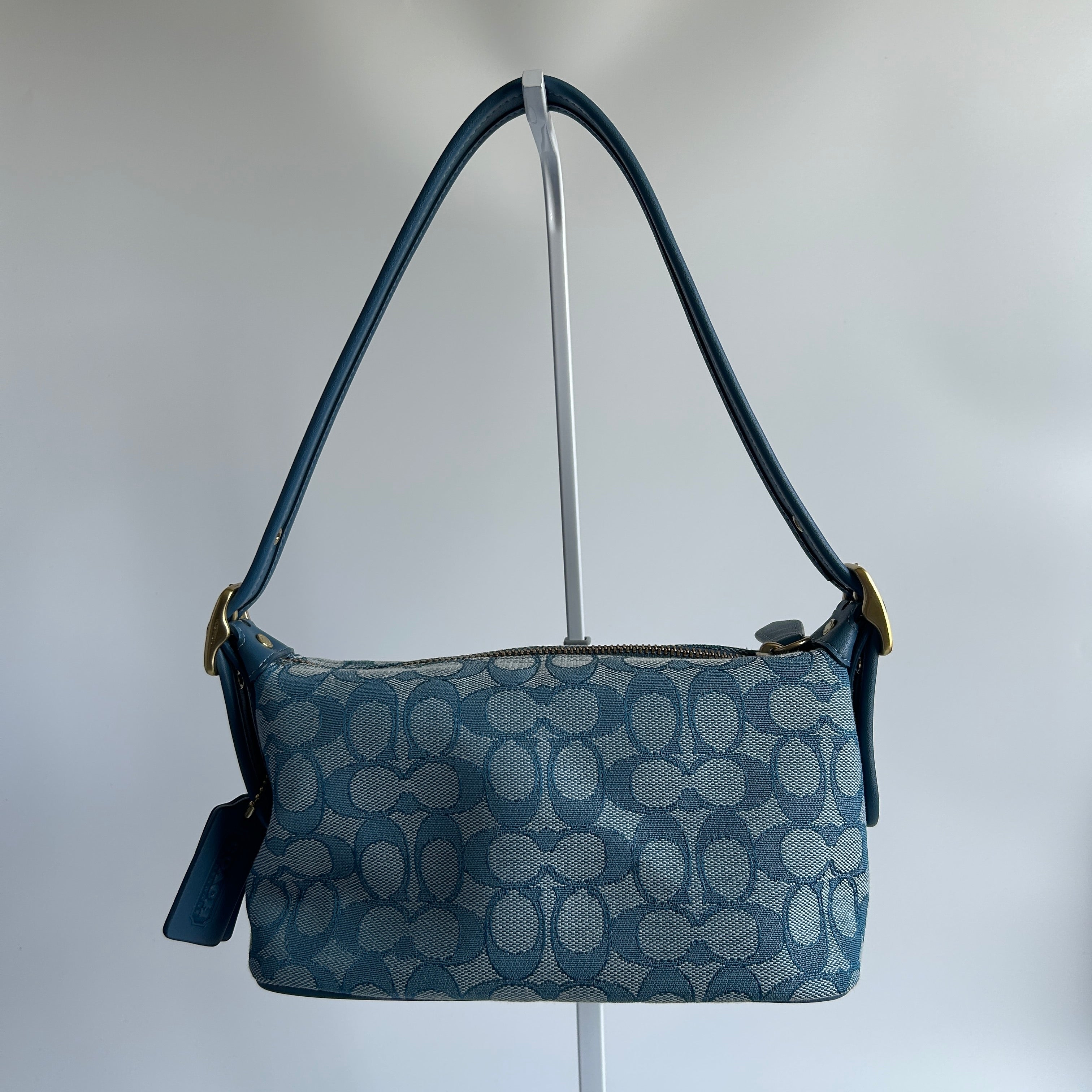 Coach Demi Bag Blue Signature Jacquard Leather Shoulder Bag CE736 Excellent