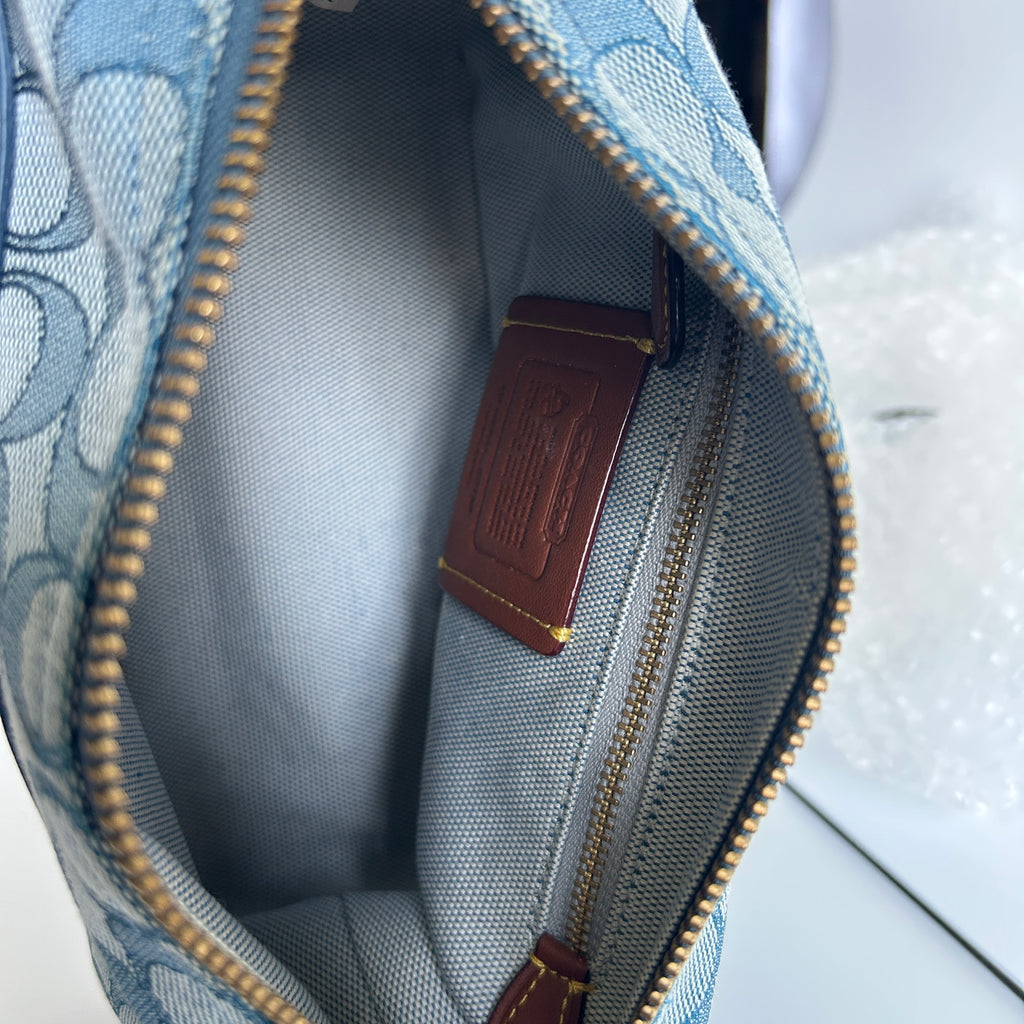 Coach Demi Bag Blue Signature Jacquard Leather Shoulder Bag CE736 Excellent