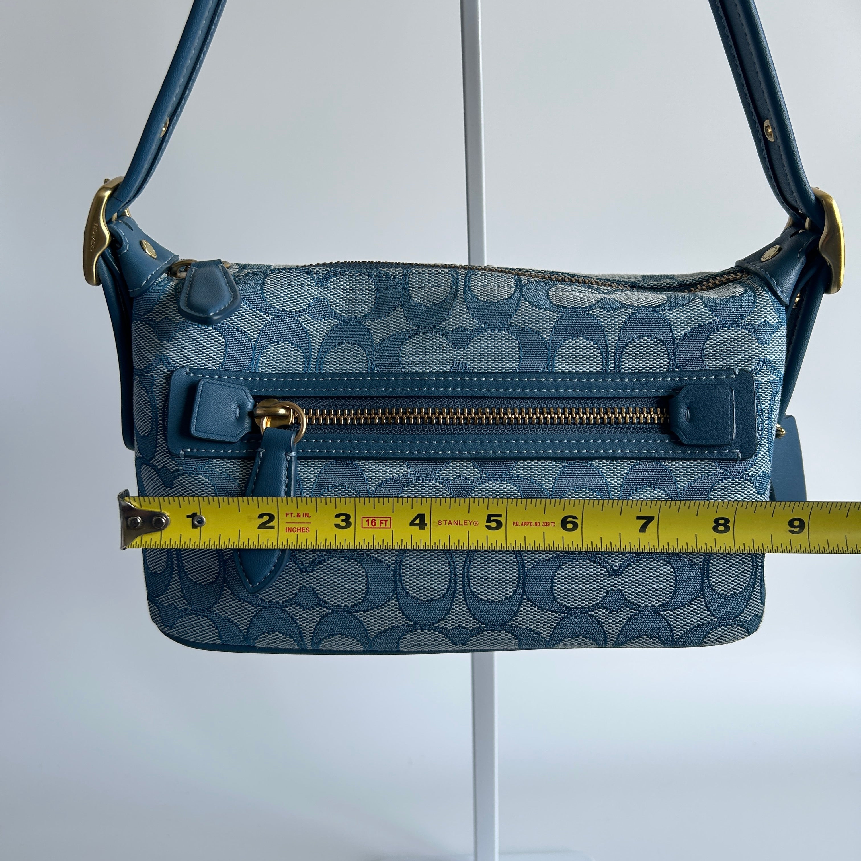 Coach Demi Bag Blue Signature Jacquard Leather Shoulder Bag CE736 Excellent
