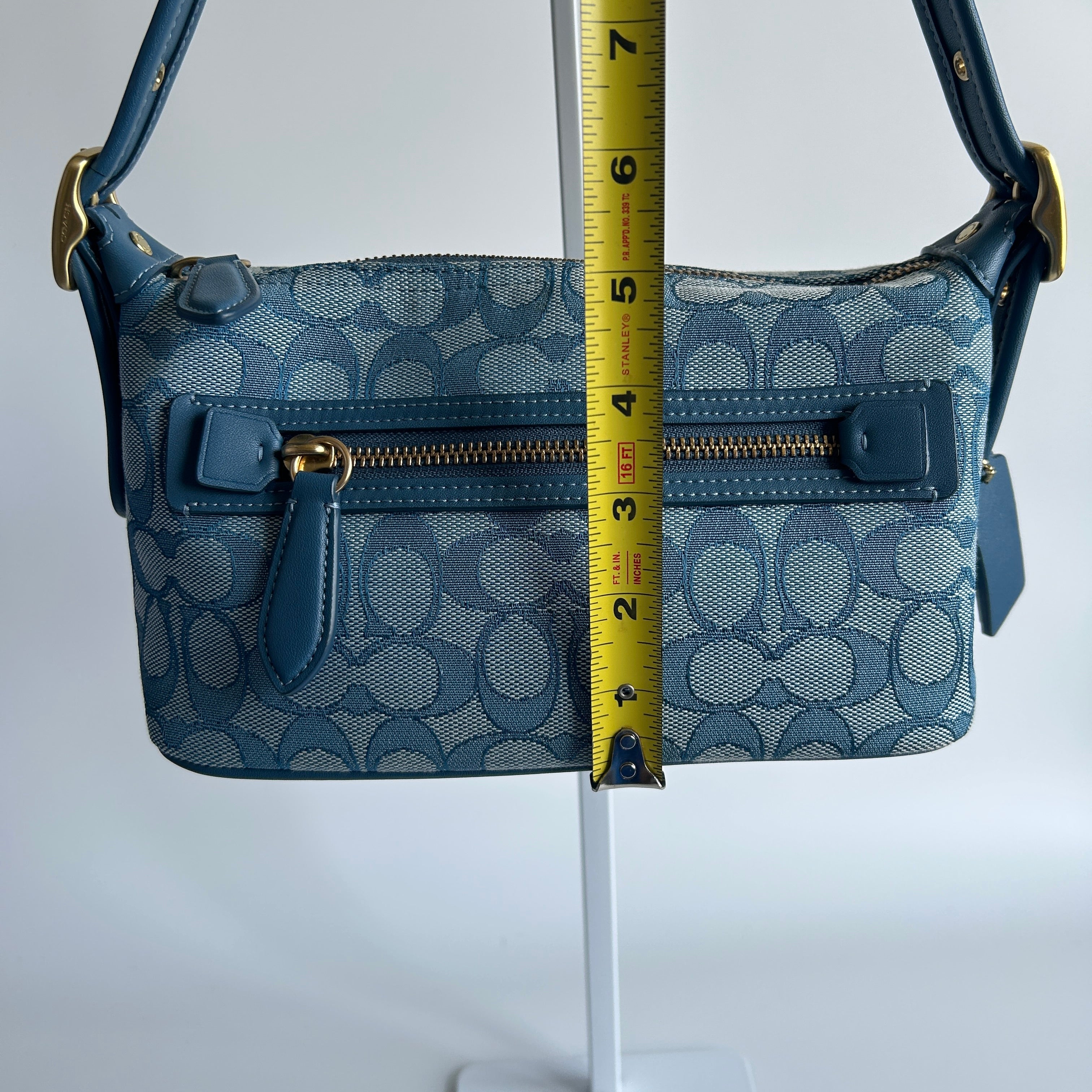 Coach Demi Bag Blue Signature Jacquard Leather Shoulder Bag CE736 Excellent