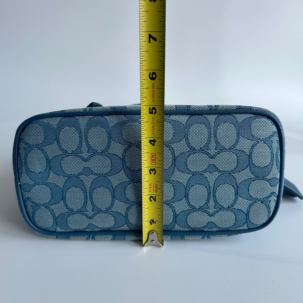 Coach Demi Bag Blue Signature Jacquard Leather Shoulder Bag CE736 Excellent