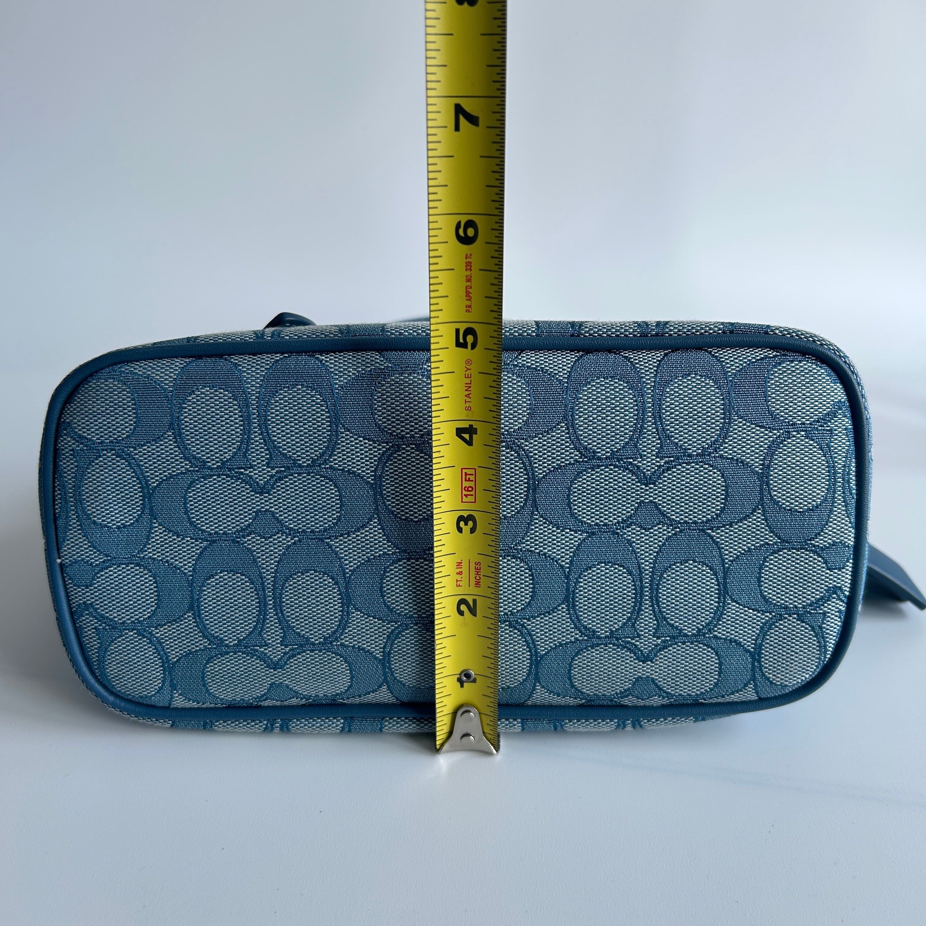 Coach Demi Bag Blue Signature Jacquard Leather Shoulder Bag CE736 Excellent