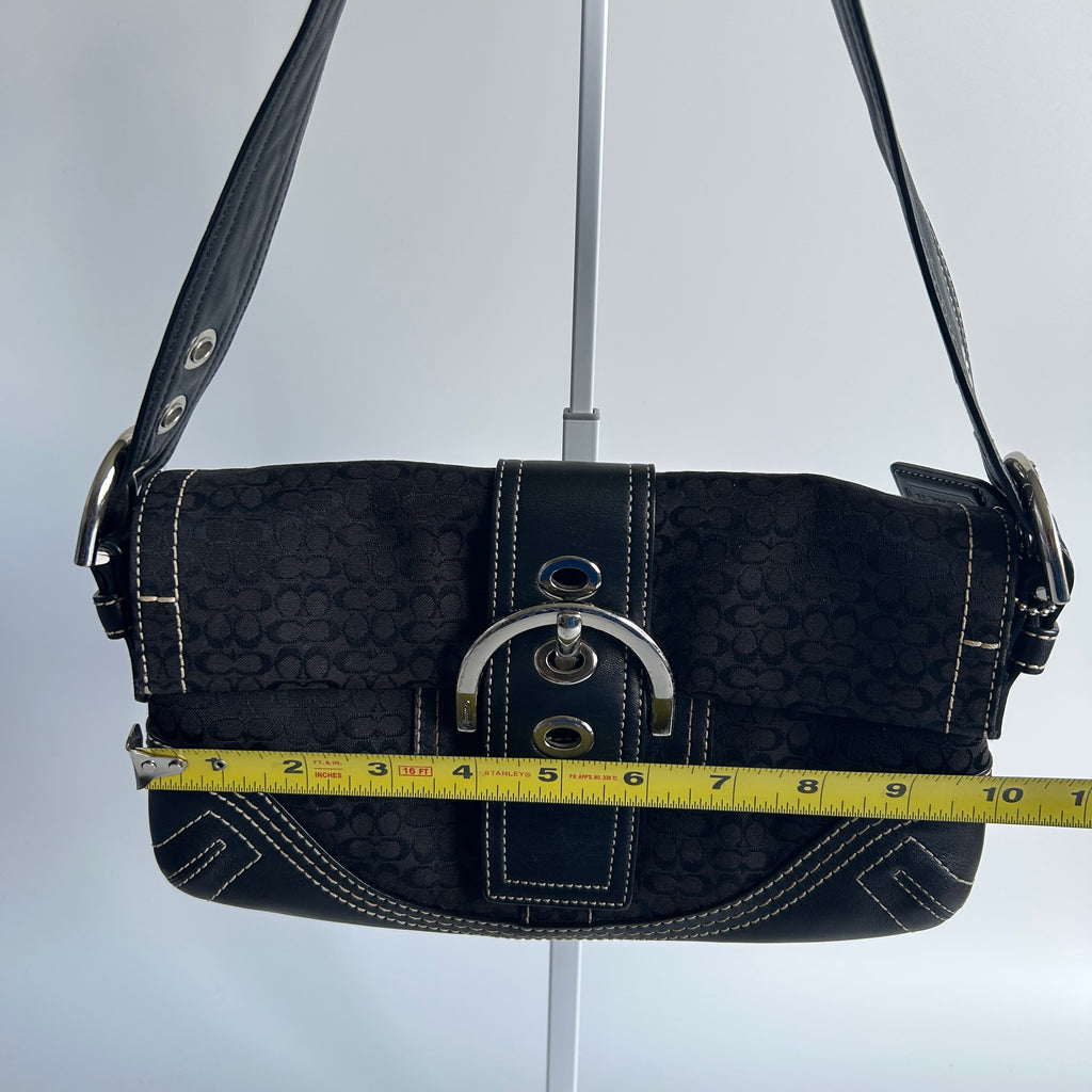 Coach Soho Flap Baguette Black Signature Jacquard Leather Shoulder Bag Excellent