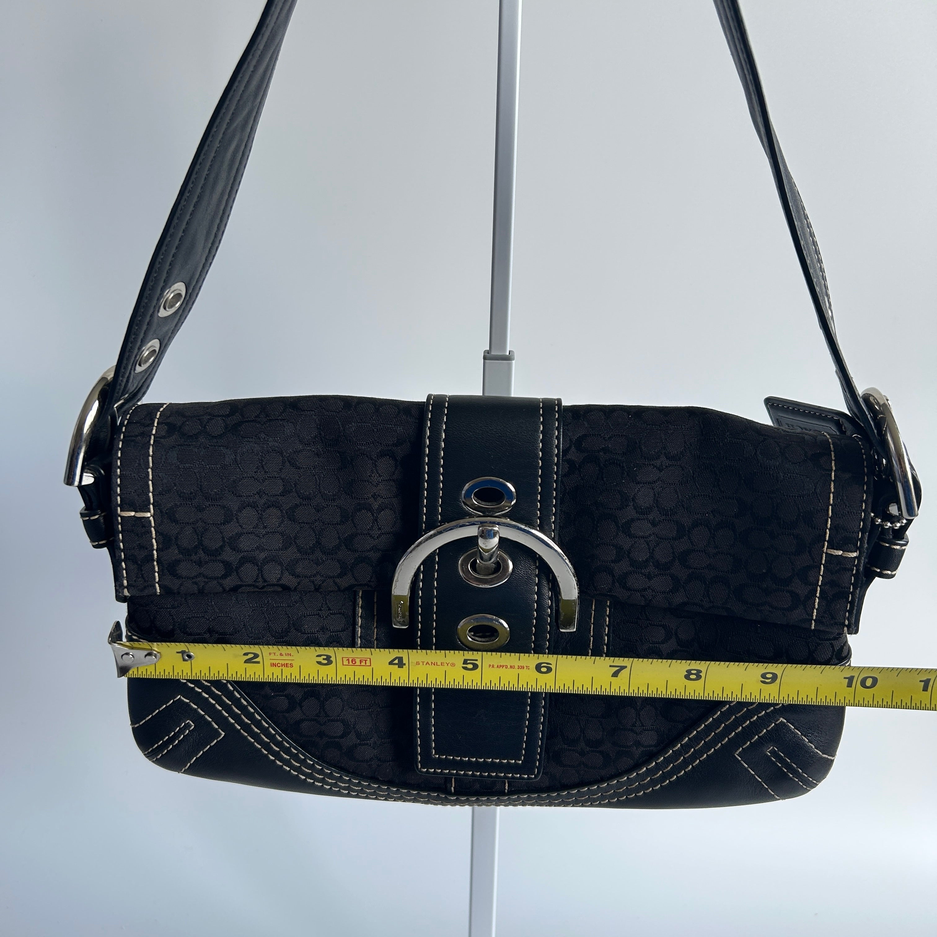 Coach Soho Flap Baguette Black Signature Jacquard Leather Shoulder Bag Excellent