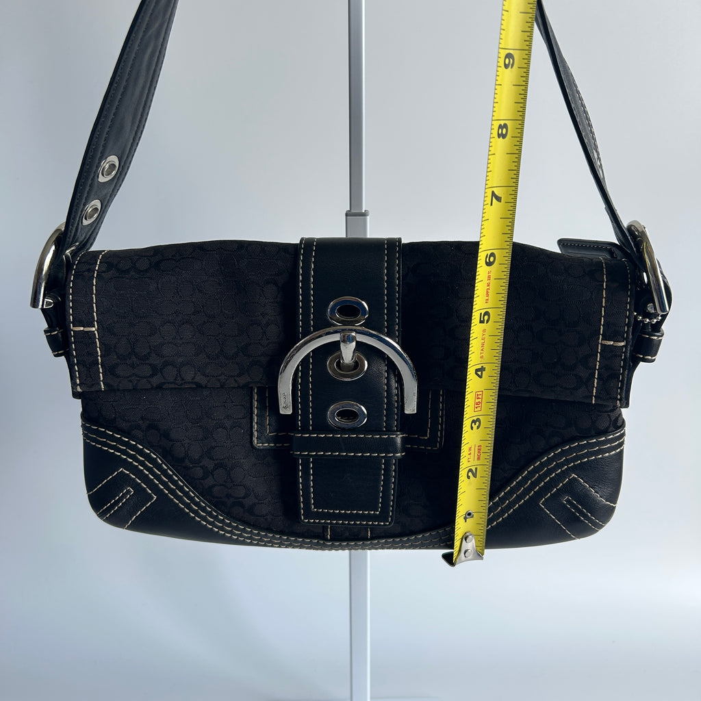 Coach Soho Flap Baguette Black Signature Jacquard Leather Shoulder Bag Excellent