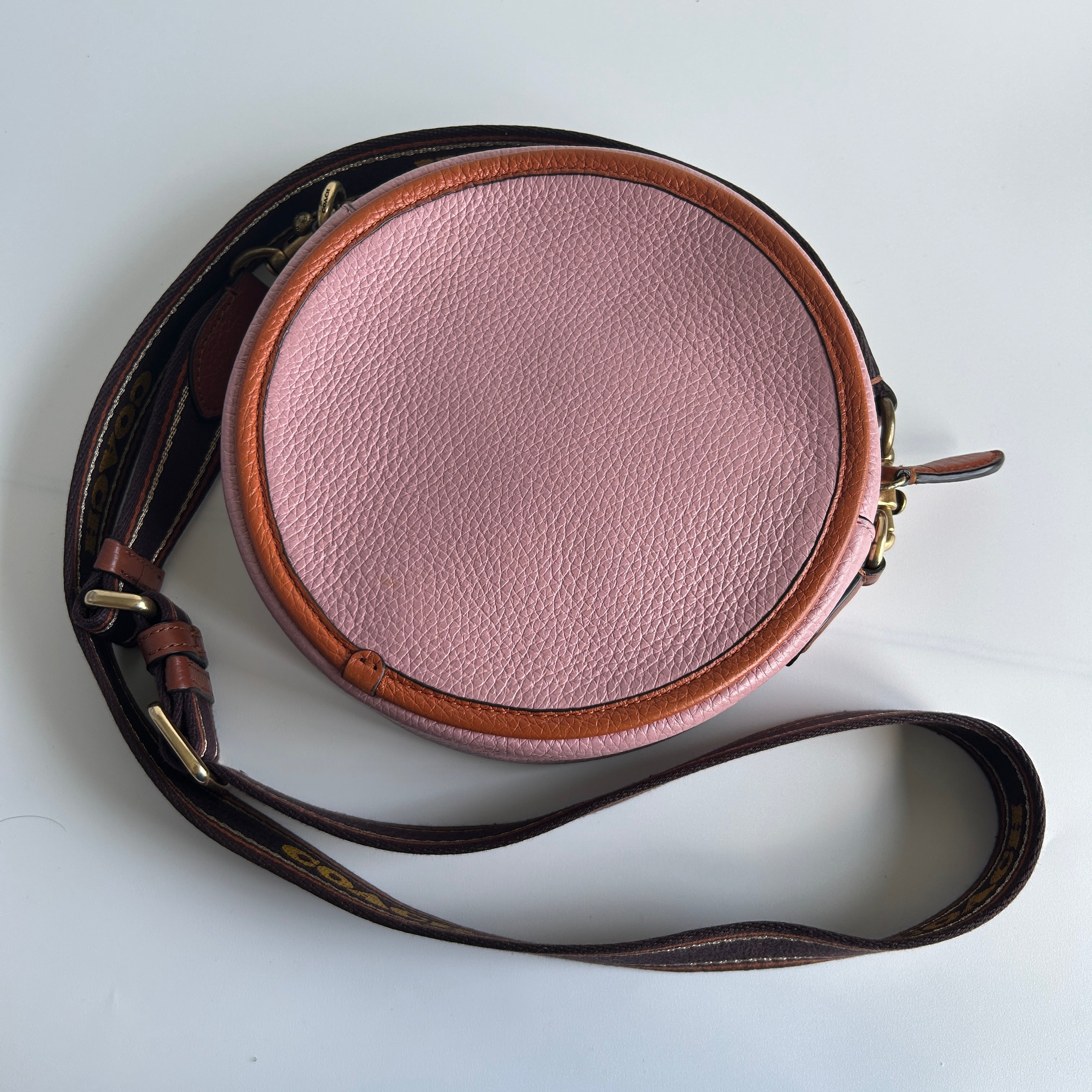 Coach Kia Circle Bag Pink Colorblock Pebbled Leather Crossbody CA098 Good