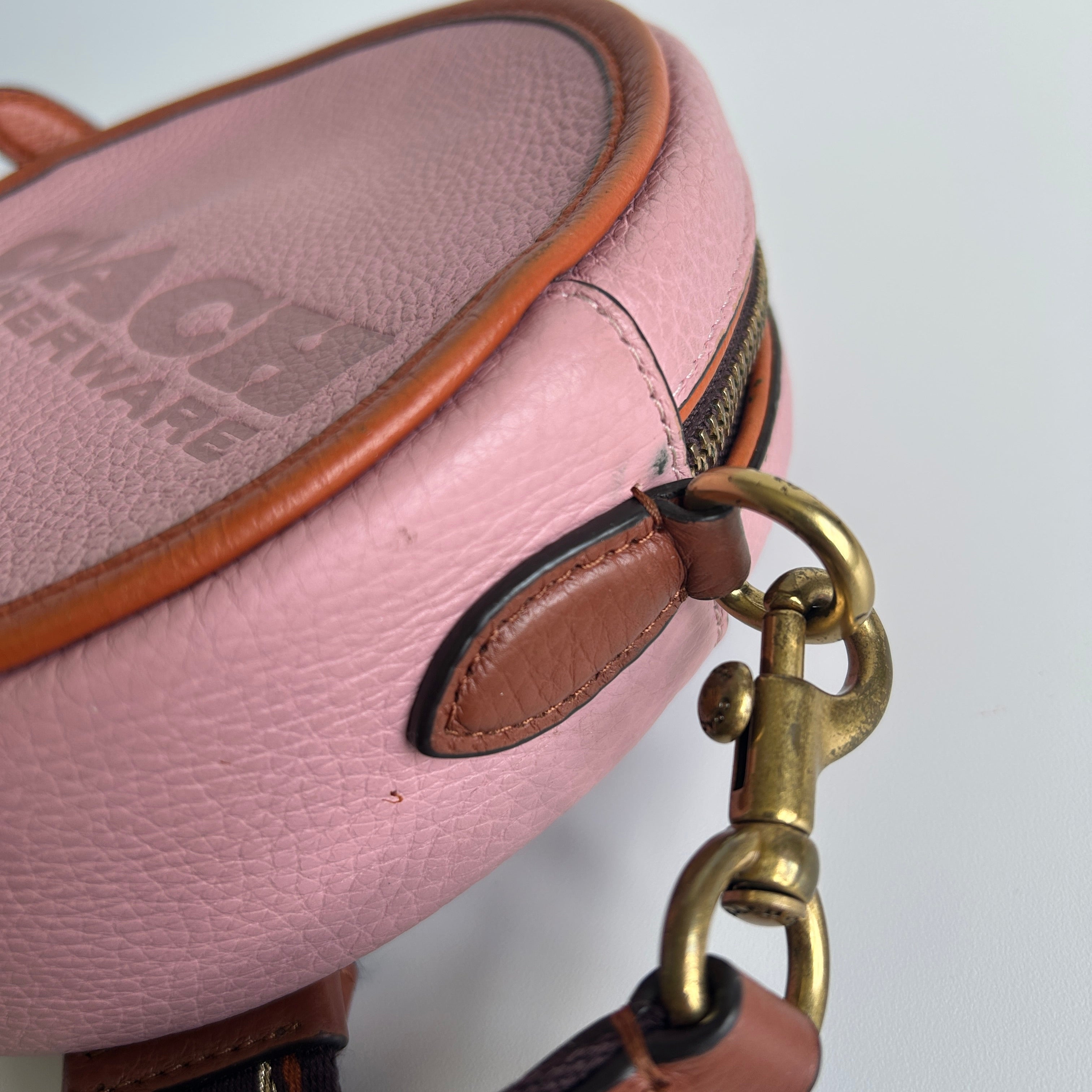 Coach Kia Circle Bag Pink Colorblock Pebbled Leather Crossbody CA098 Good