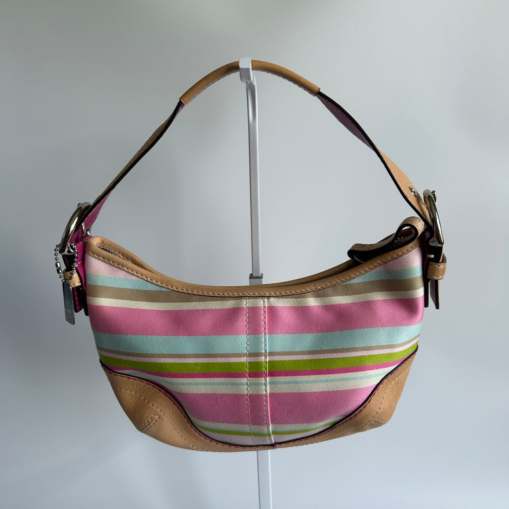 Coach Soho Hobo Multi-Color Striped Canvas Tan Leather Bag 1884 Good