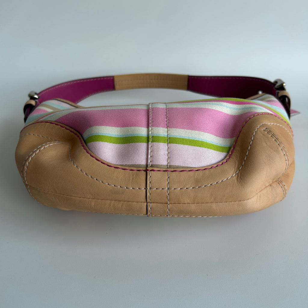 Coach Soho Hobo Multi-Color Striped Canvas Tan Leather Bag 1884 Good