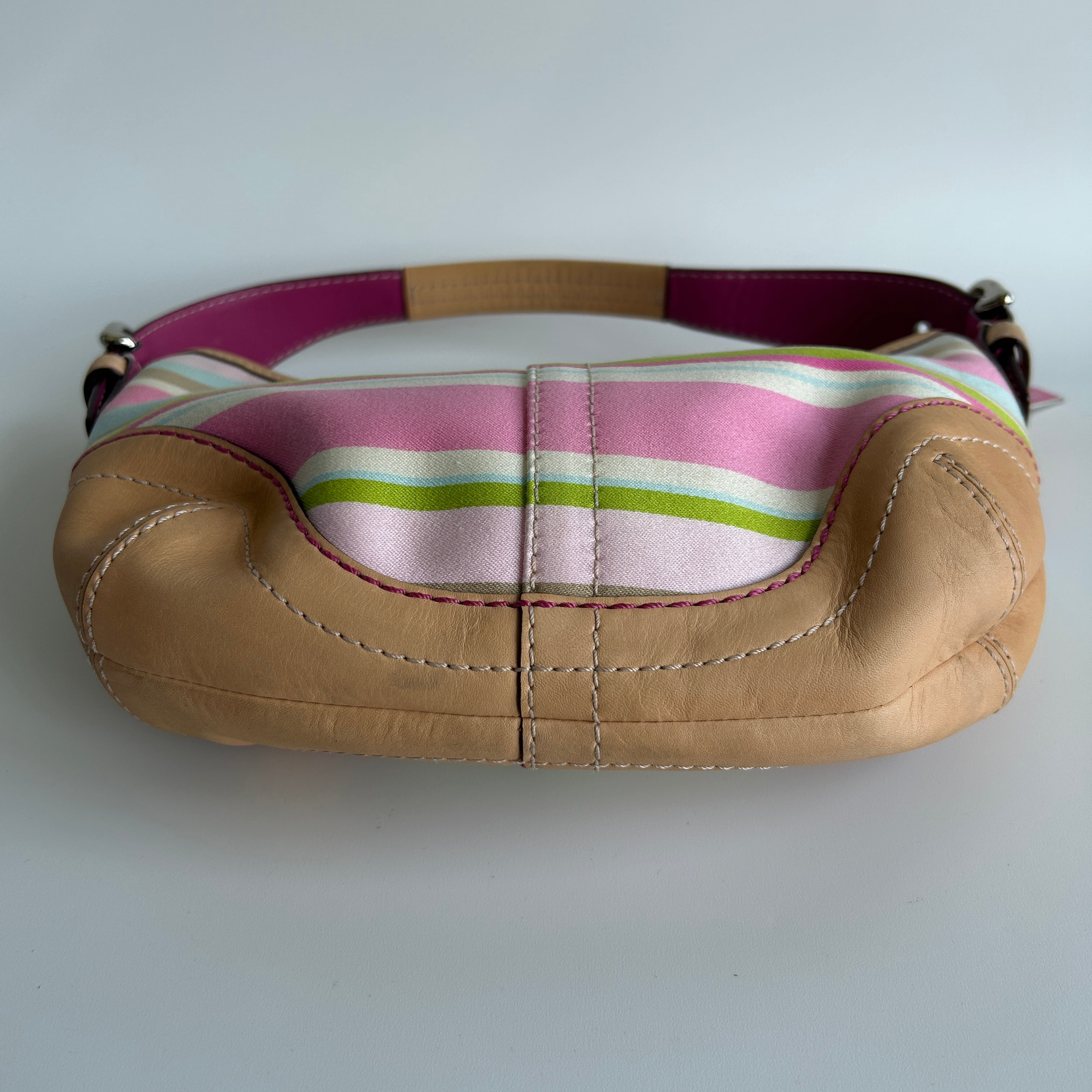 Coach Soho Hobo Multi-Color Striped Canvas Tan Leather Bag 1884 Good