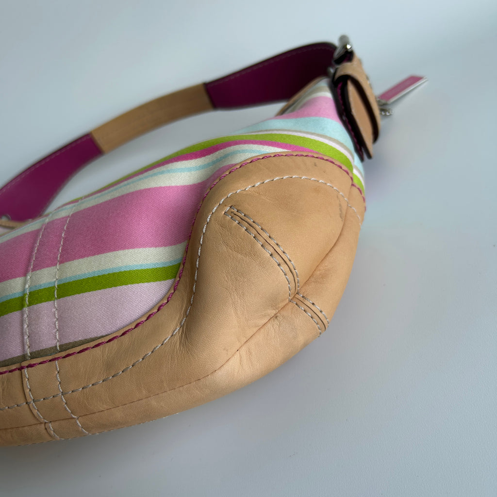 Coach Soho Hobo Multi-Color Striped Canvas Tan Leather Bag 1884 Good