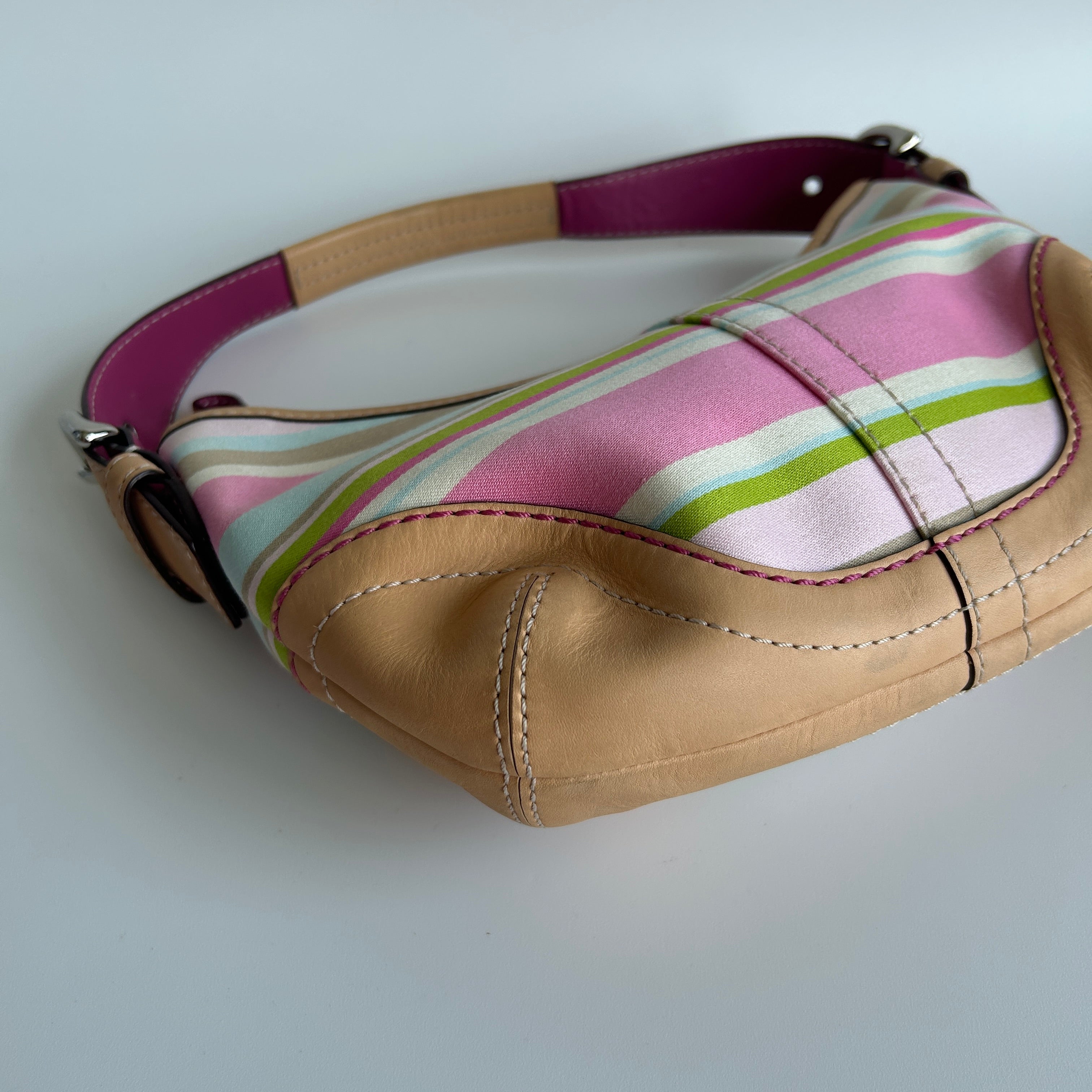 Coach Soho Hobo Multi-Color Striped Canvas Tan Leather Bag 1884 Good
