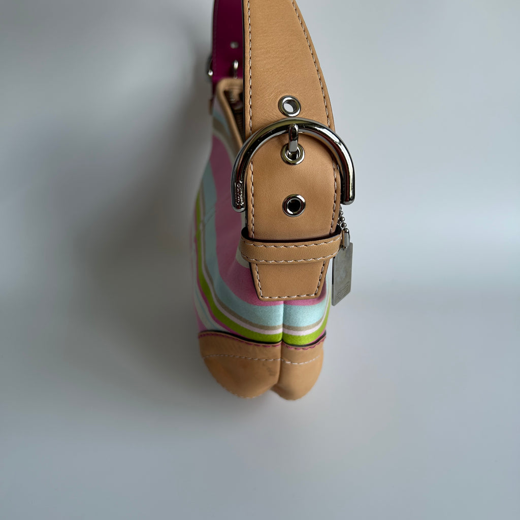 Coach Soho Hobo Multi-Color Striped Canvas Tan Leather Bag 1884 Good
