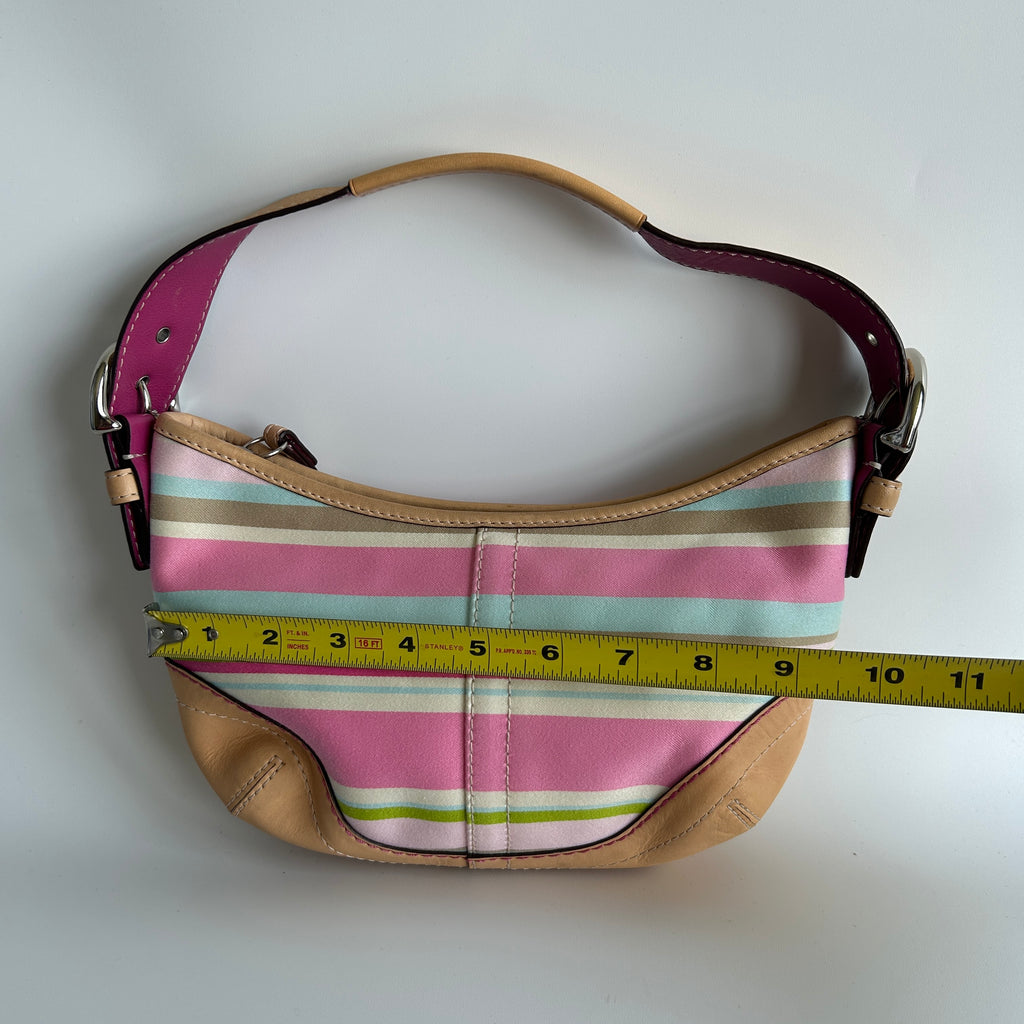 Coach Soho Hobo Multi-Color Striped Canvas Tan Leather Bag 1884 Good