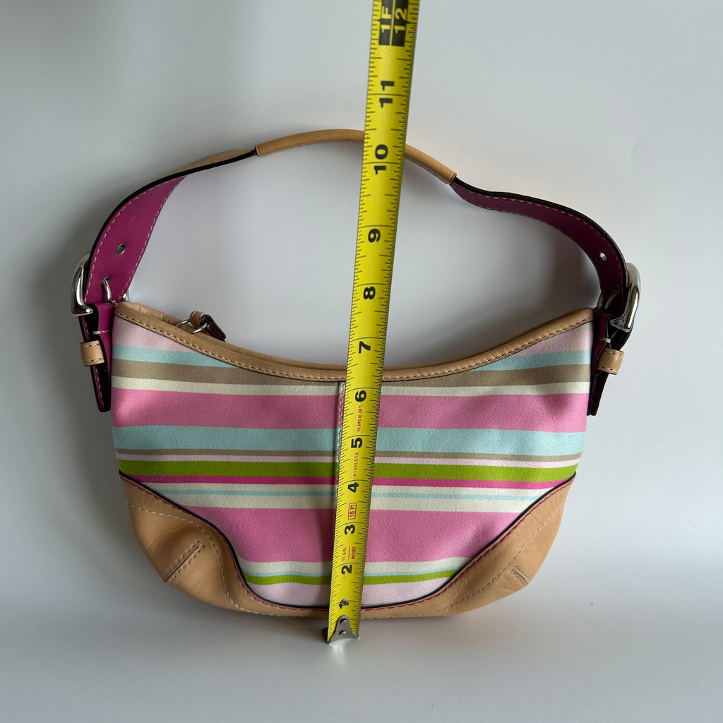 Coach Soho Hobo Multi-Color Striped Canvas Tan Leather Bag 1884 Good