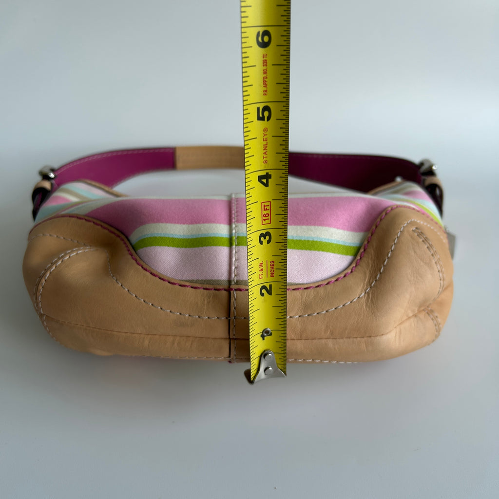 Coach Soho Hobo Multi-Color Striped Canvas Tan Leather Bag 1884 Good