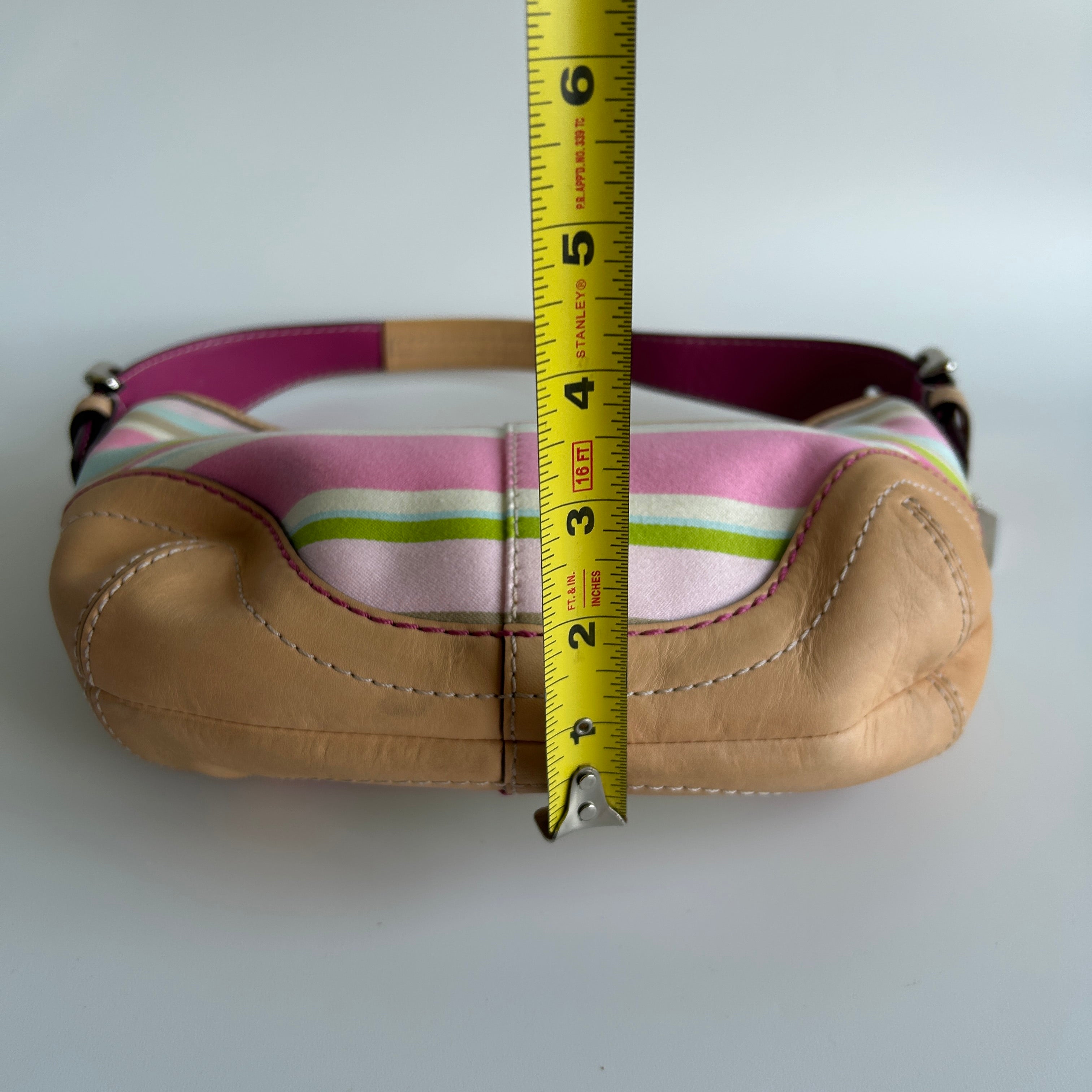 Coach Soho Hobo Multi-Color Striped Canvas Tan Leather Bag 1884 Good